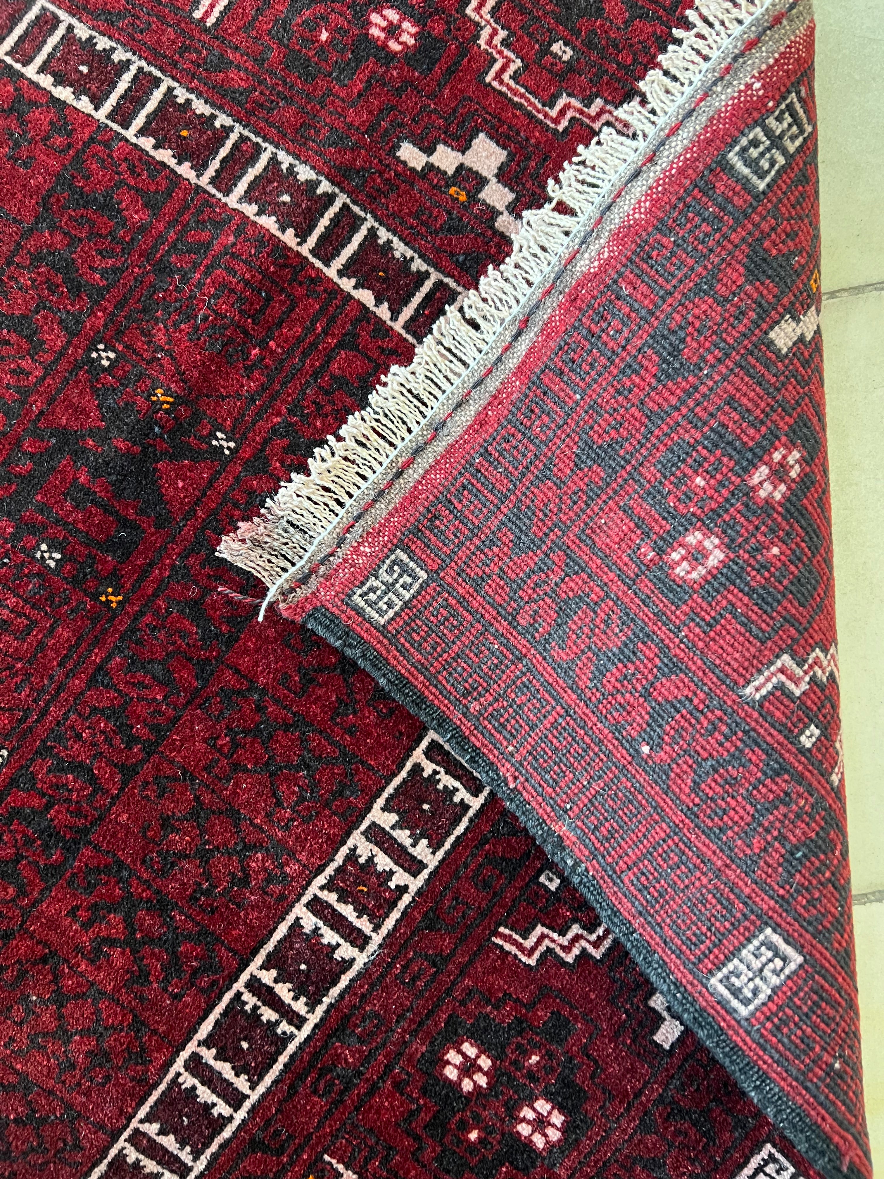 Oriental Rug 4x6 | Burgundy, Red & Black | Hand-Knotted Wool