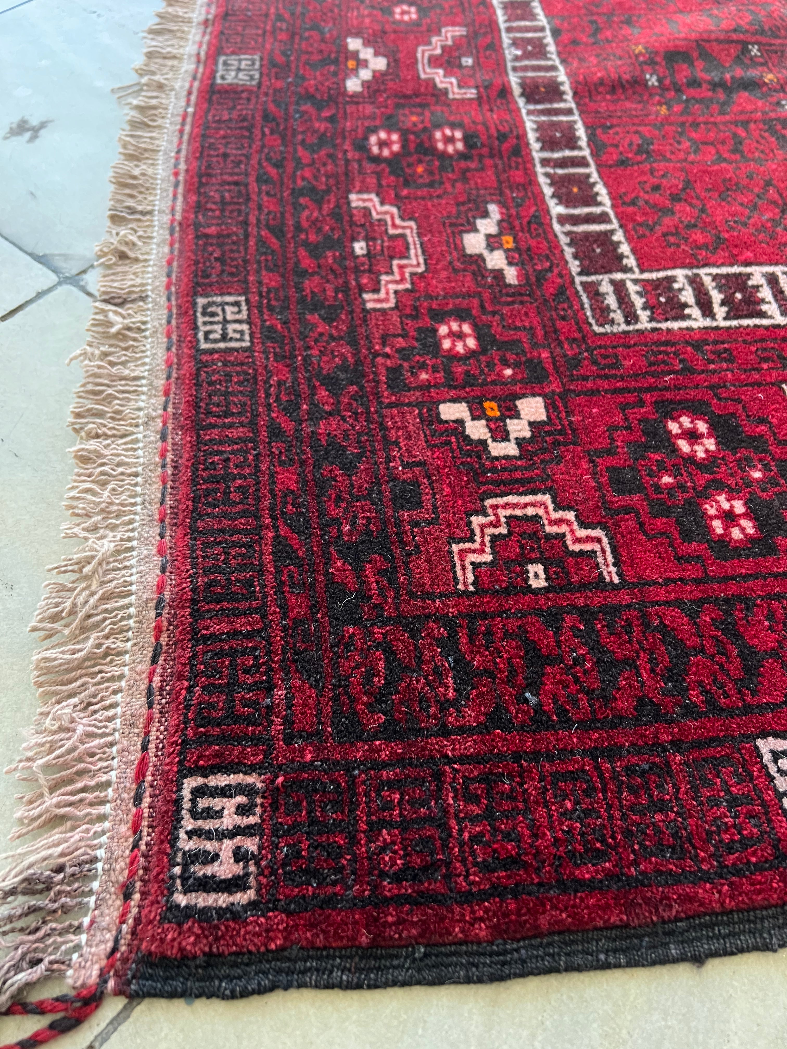 Oriental Rug 4x6 | Burgundy, Red & Black | Hand-Knotted Wool