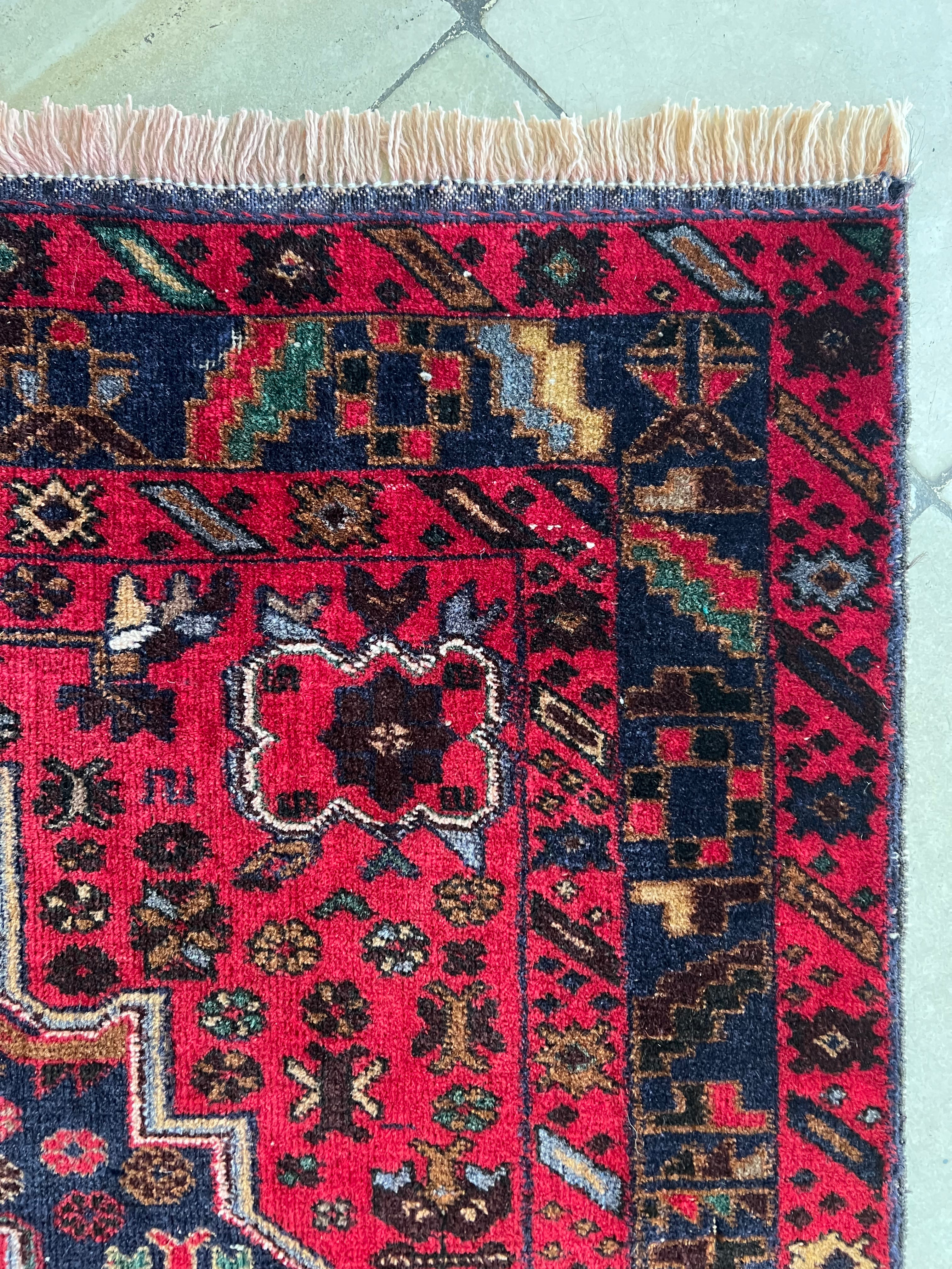 Herati Rug 4x6 | Red, Navy & Pink | Hand-Knotted Wool