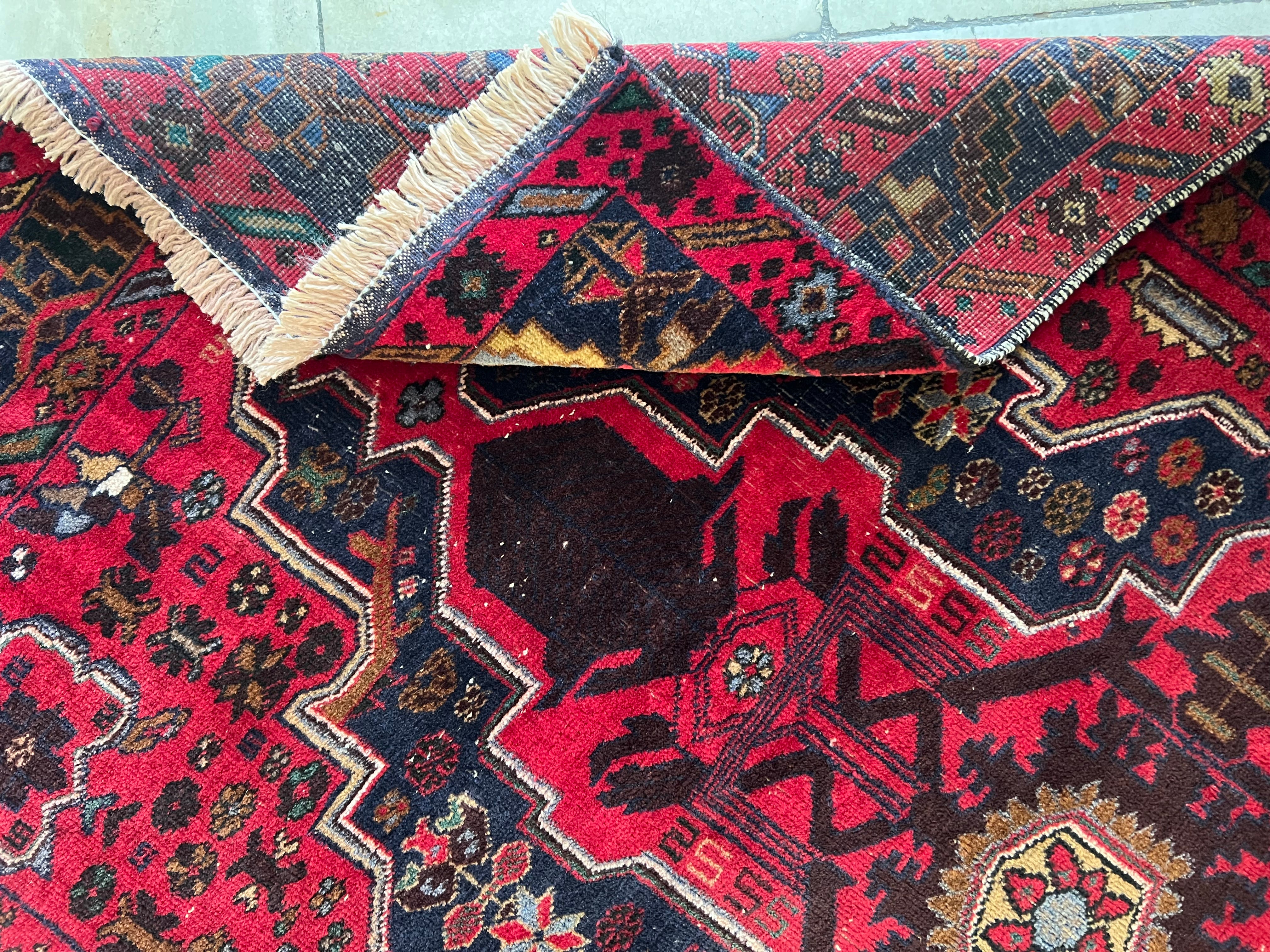 Herati Rug 4x6 | Red, Navy & Pink | Hand-Knotted Wool