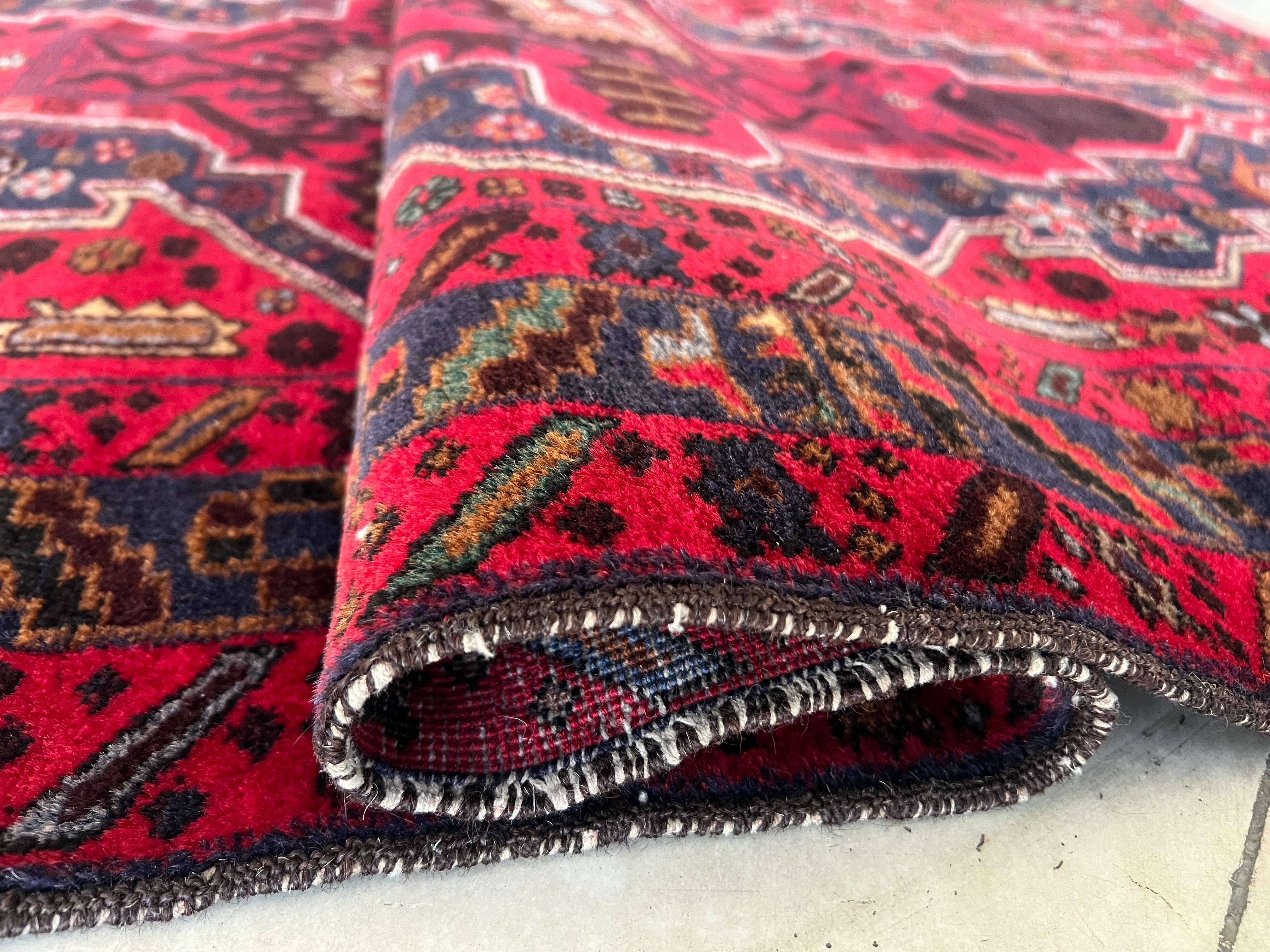 Herati Rug 4x6 | Red, Navy & Pink | Hand-Knotted Wool