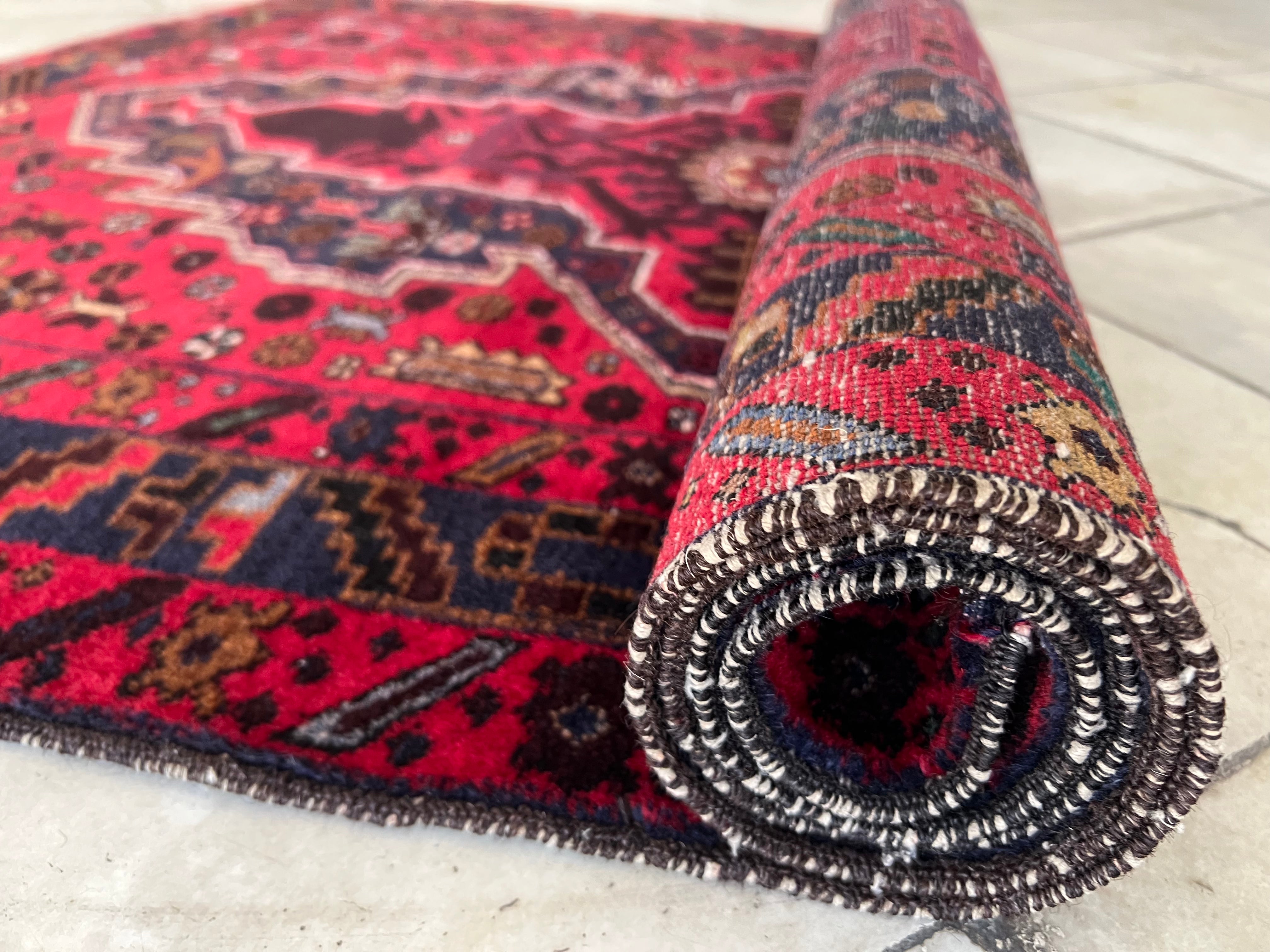 Herati Rug 4x6 | Red, Navy & Pink | Hand-Knotted Wool