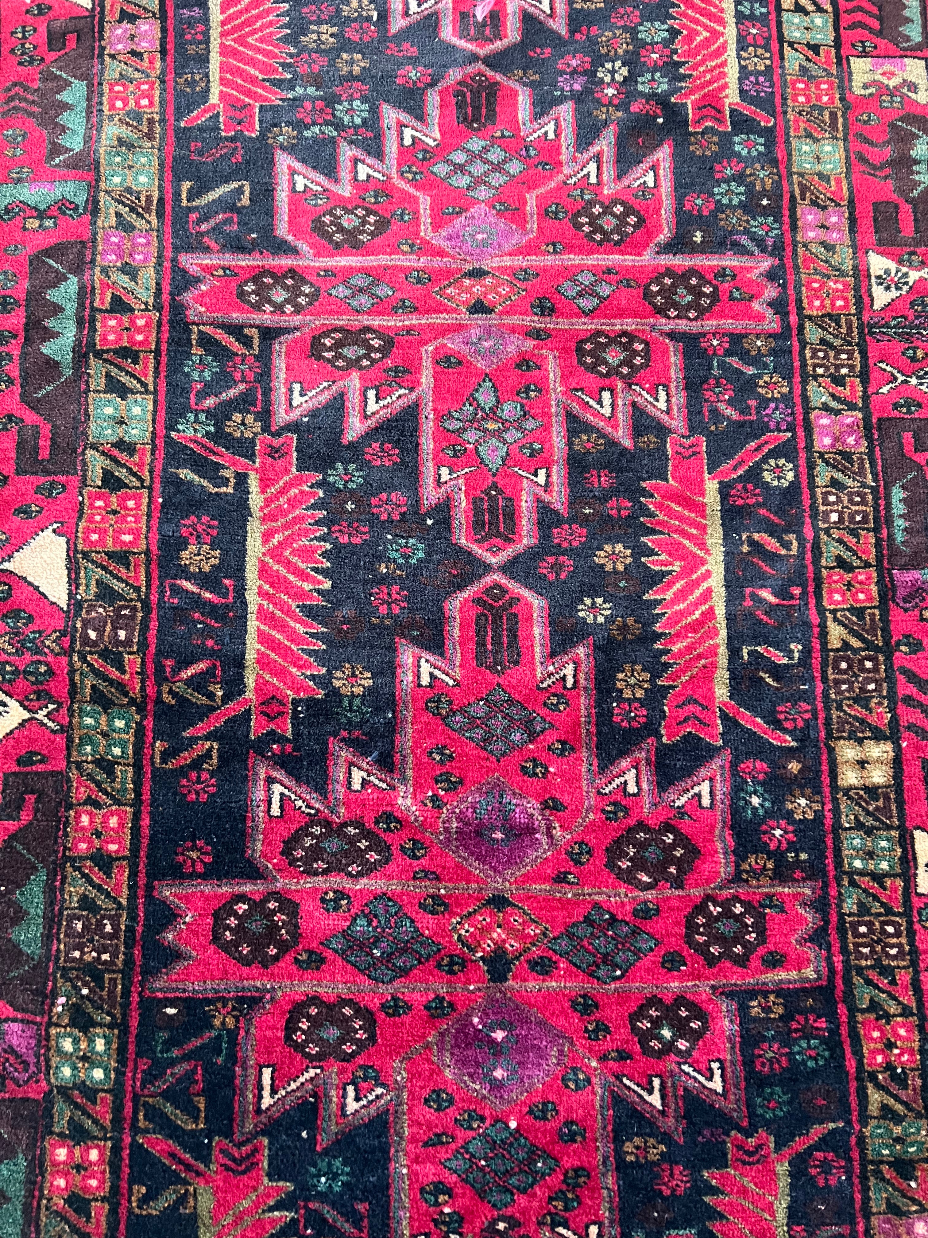 Herati Rug 3x6 | Navy, Magenta & Red | Hand-Knotted Wool