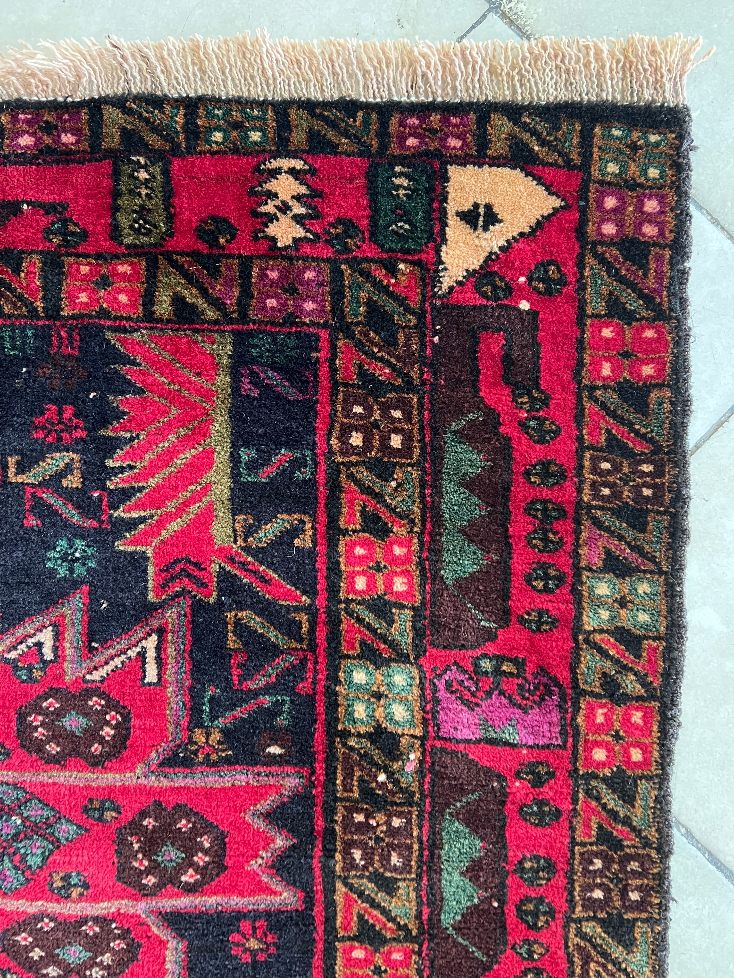 Herati Rug 3x6 | Navy, Magenta & Red | Hand-Knotted Wool