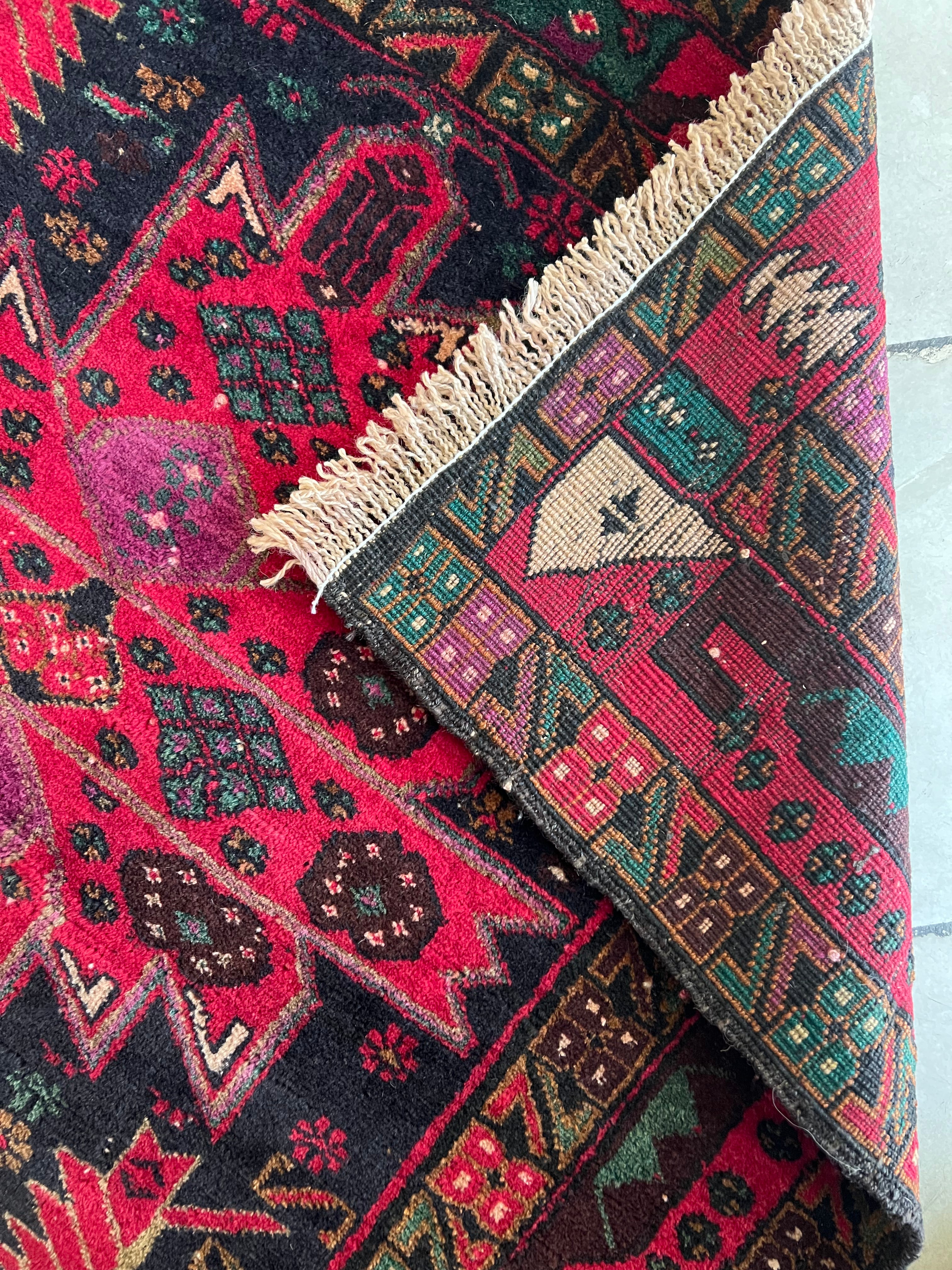 Herati Rug 3x6 | Navy, Magenta & Red | Hand-Knotted Wool