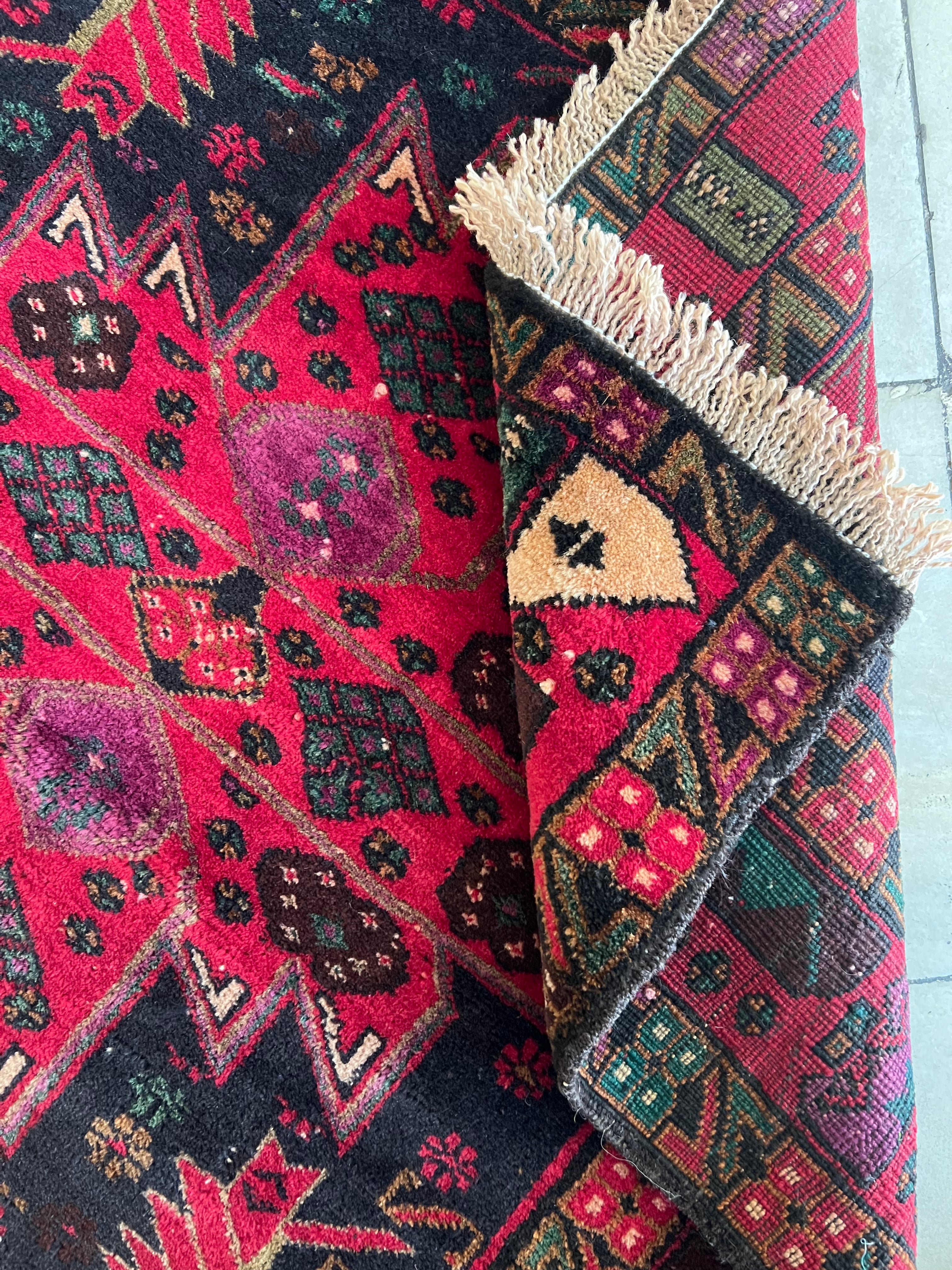 Herati Rug 3x6 | Navy, Magenta & Red | Hand-Knotted Wool