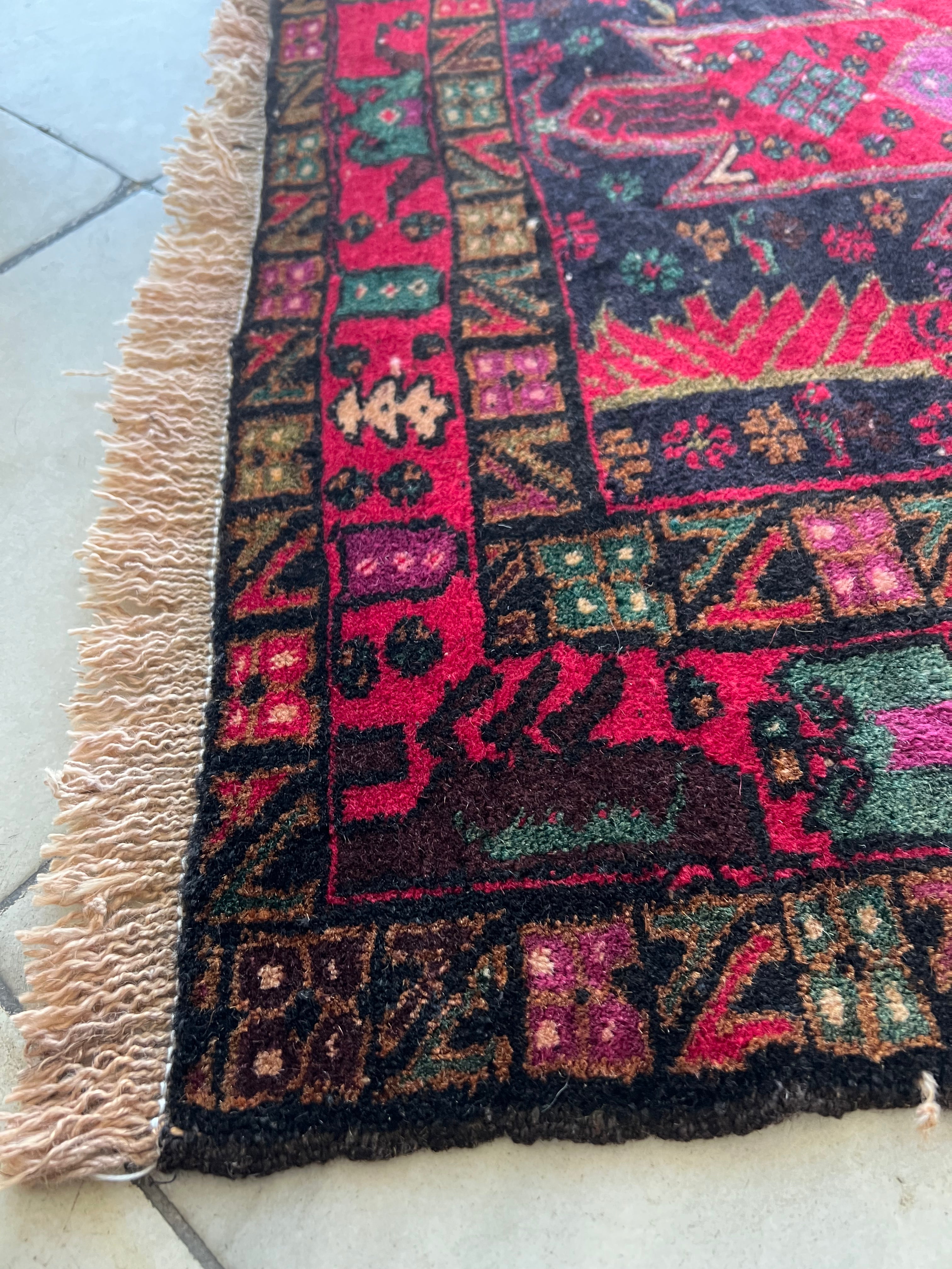 Herati Rug 3x6 | Navy, Magenta & Red | Hand-Knotted Wool