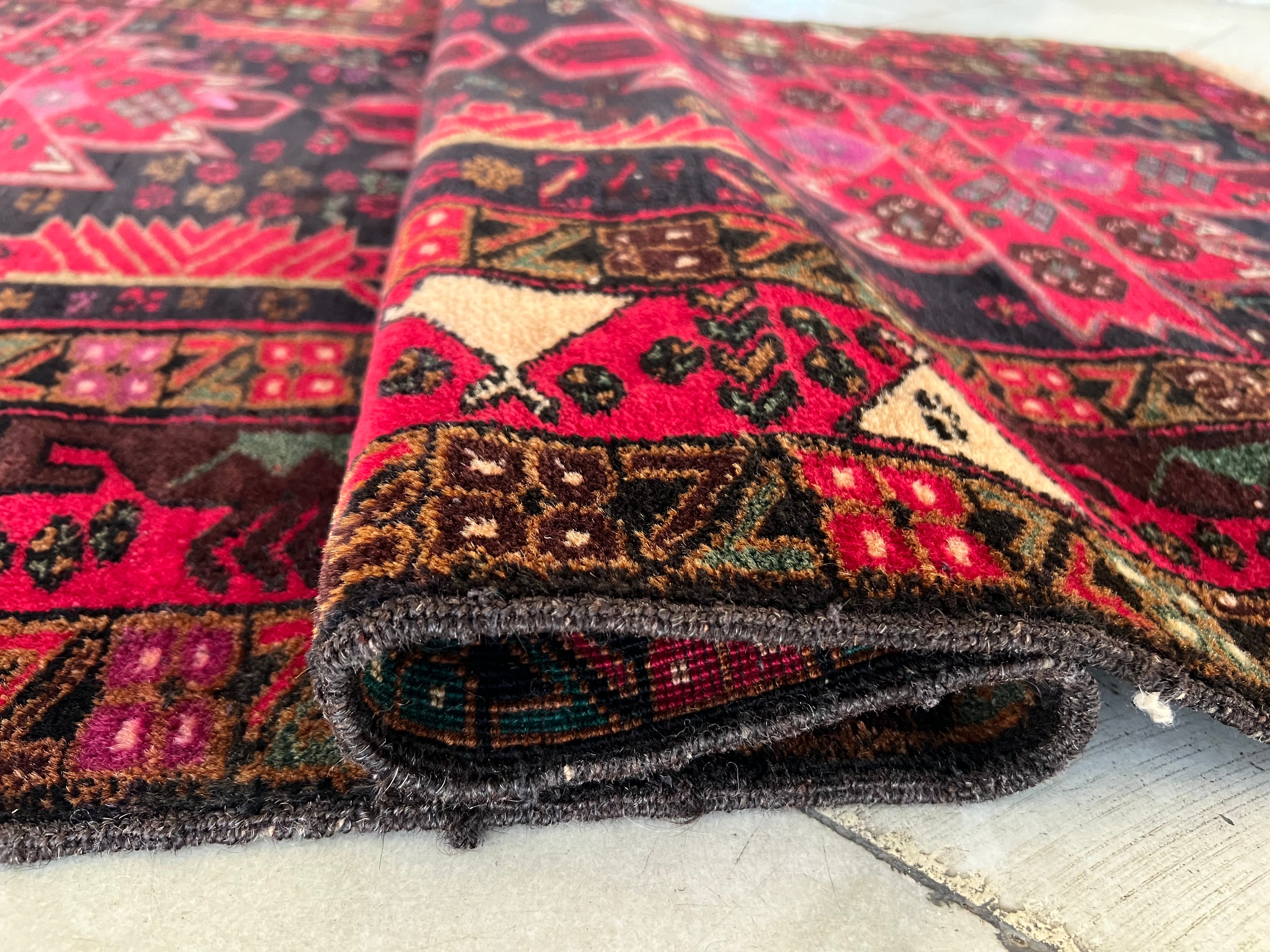 Herati Rug 3x6 | Navy, Magenta & Red | Hand-Knotted Wool