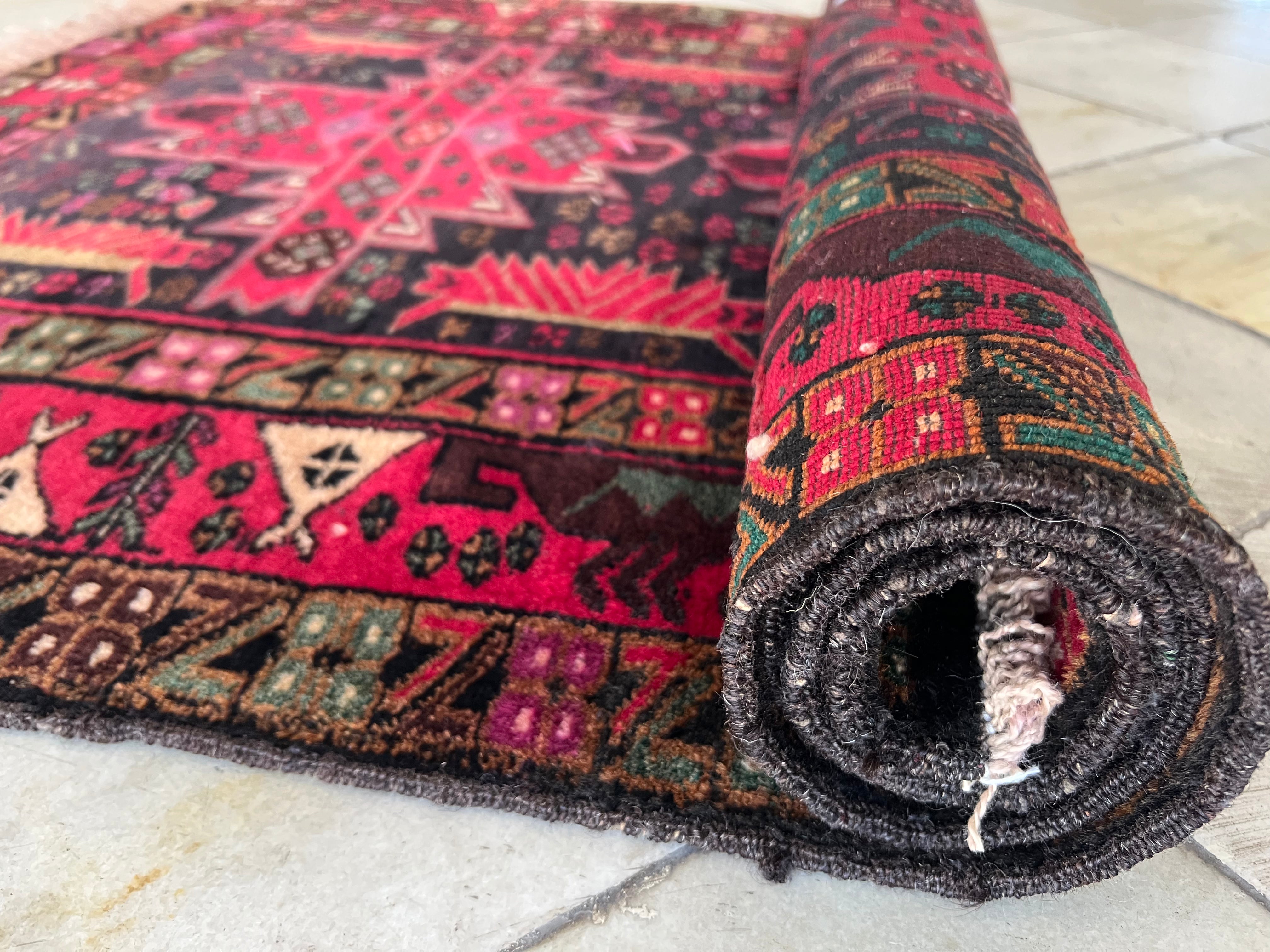 Herati Rug 3x6 | Navy, Magenta & Red | Hand-Knotted Wool