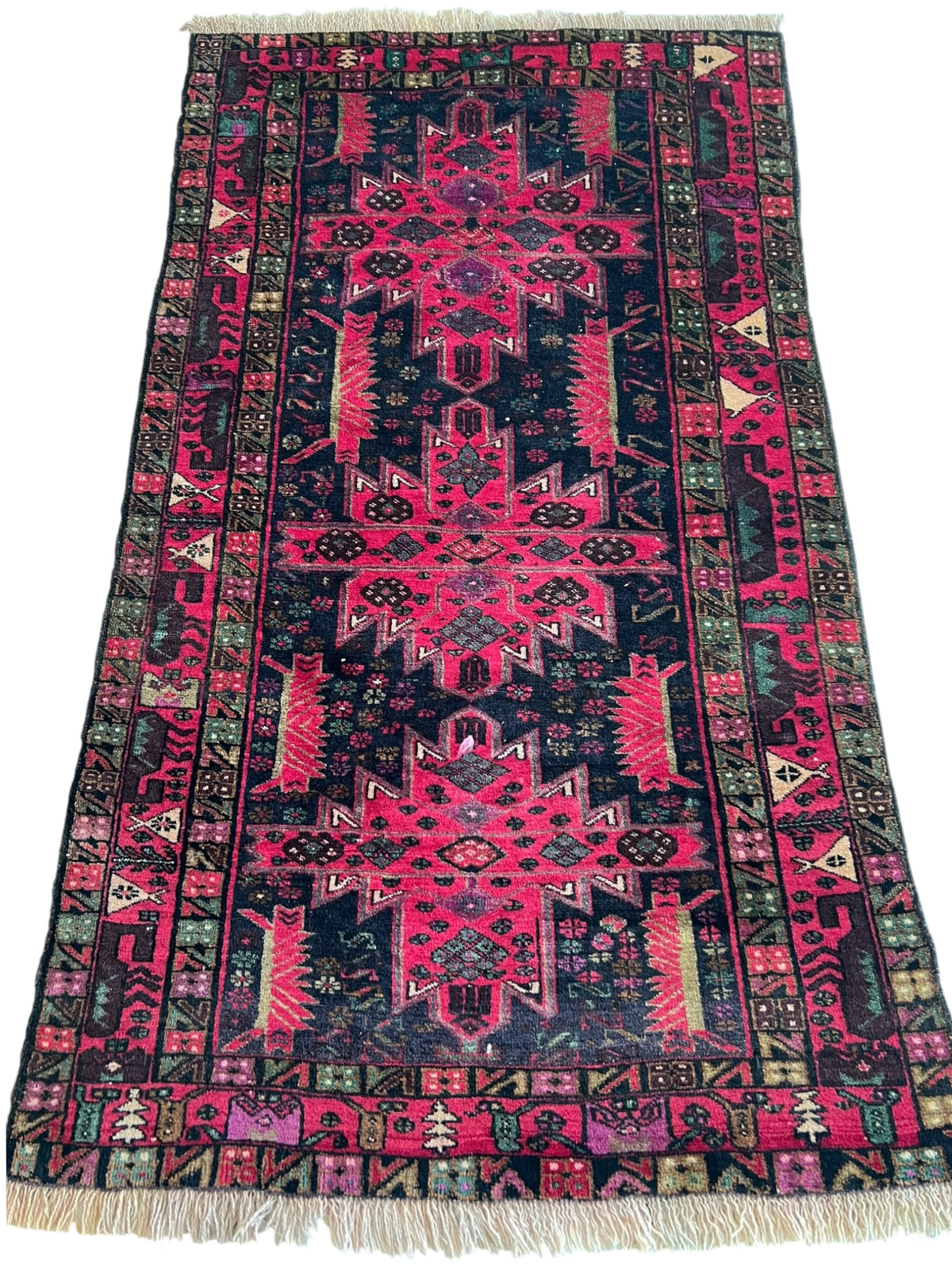 Herati Rug 3x6 | Navy, Magenta & Red | Hand-Knotted Wool