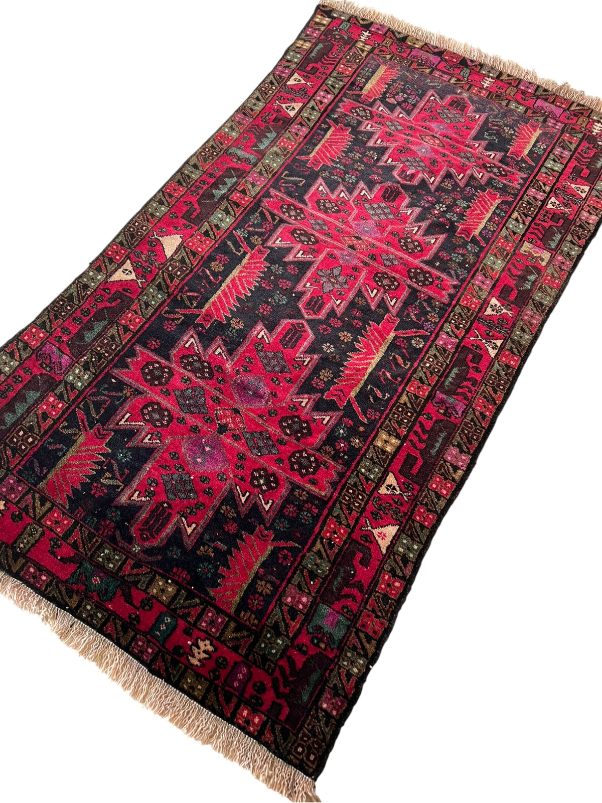 Herati Rug 3x6 | Navy, Magenta & Red | Hand-Knotted Wool