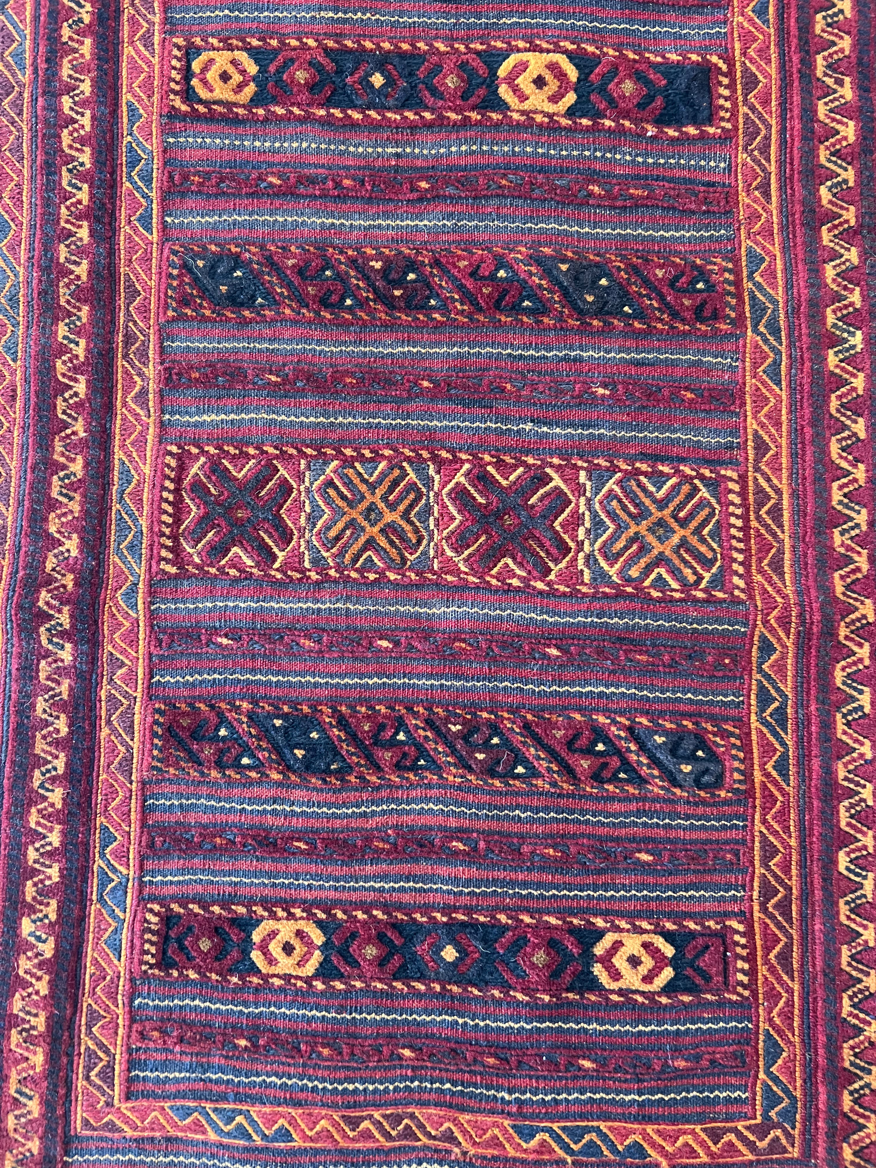 Oriental Runner 2x10 | Red, Burgundy & Orange | Flatweave Wool
