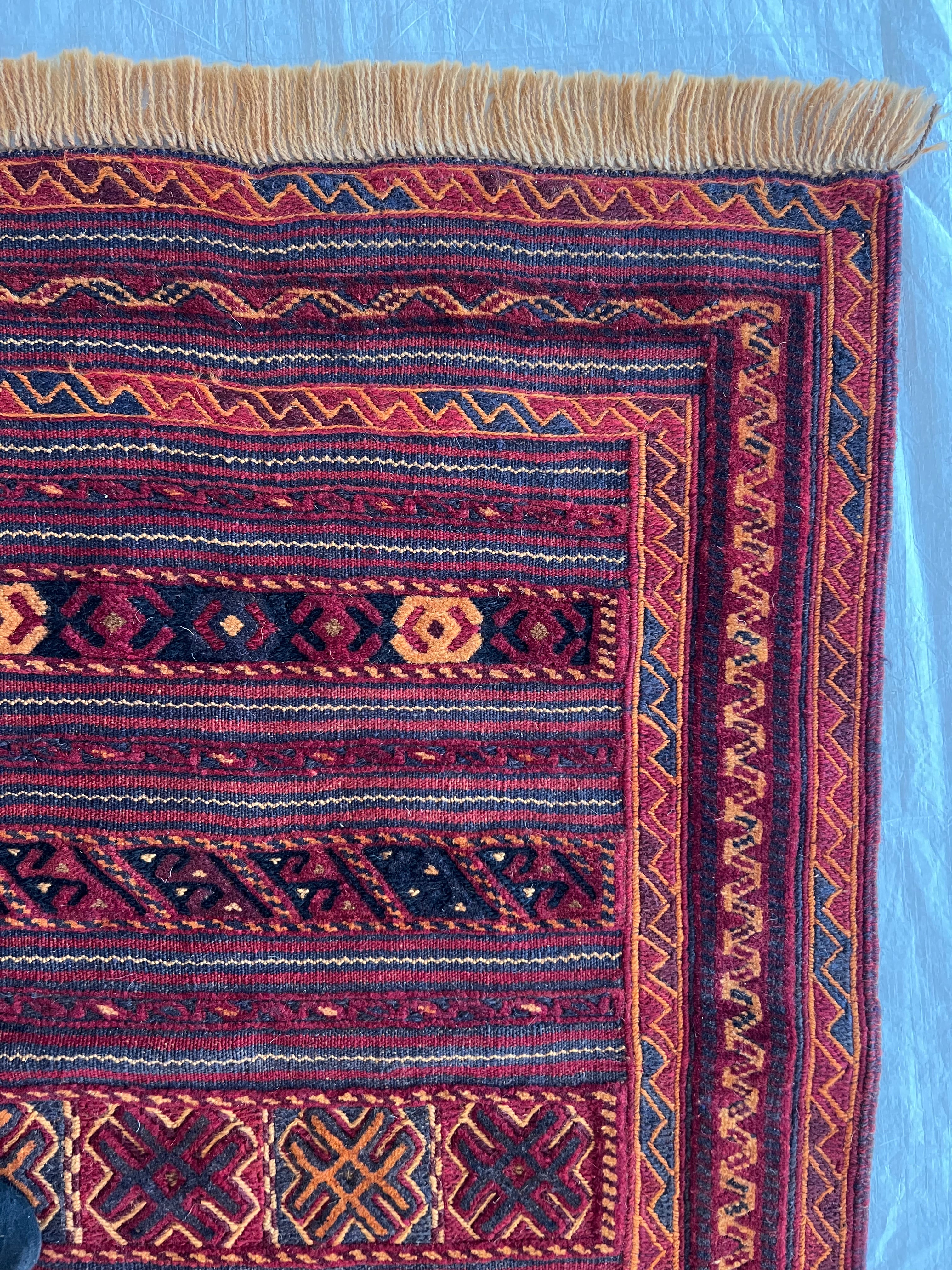 Oriental Runner 2x10 | Red, Burgundy & Orange | Flatweave Wool