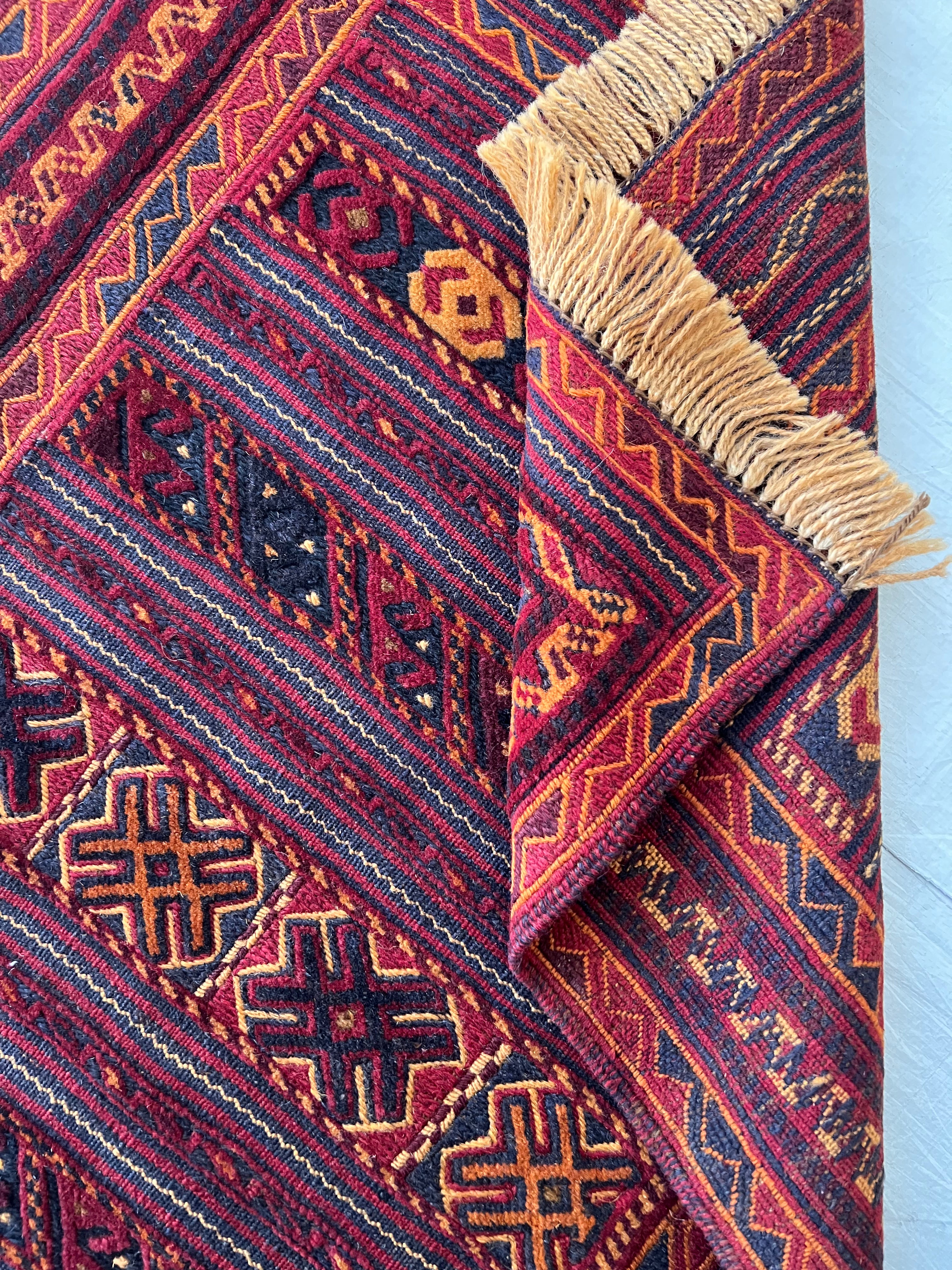 Oriental Runner 2x10 | Red, Burgundy & Orange | Flatweave Wool