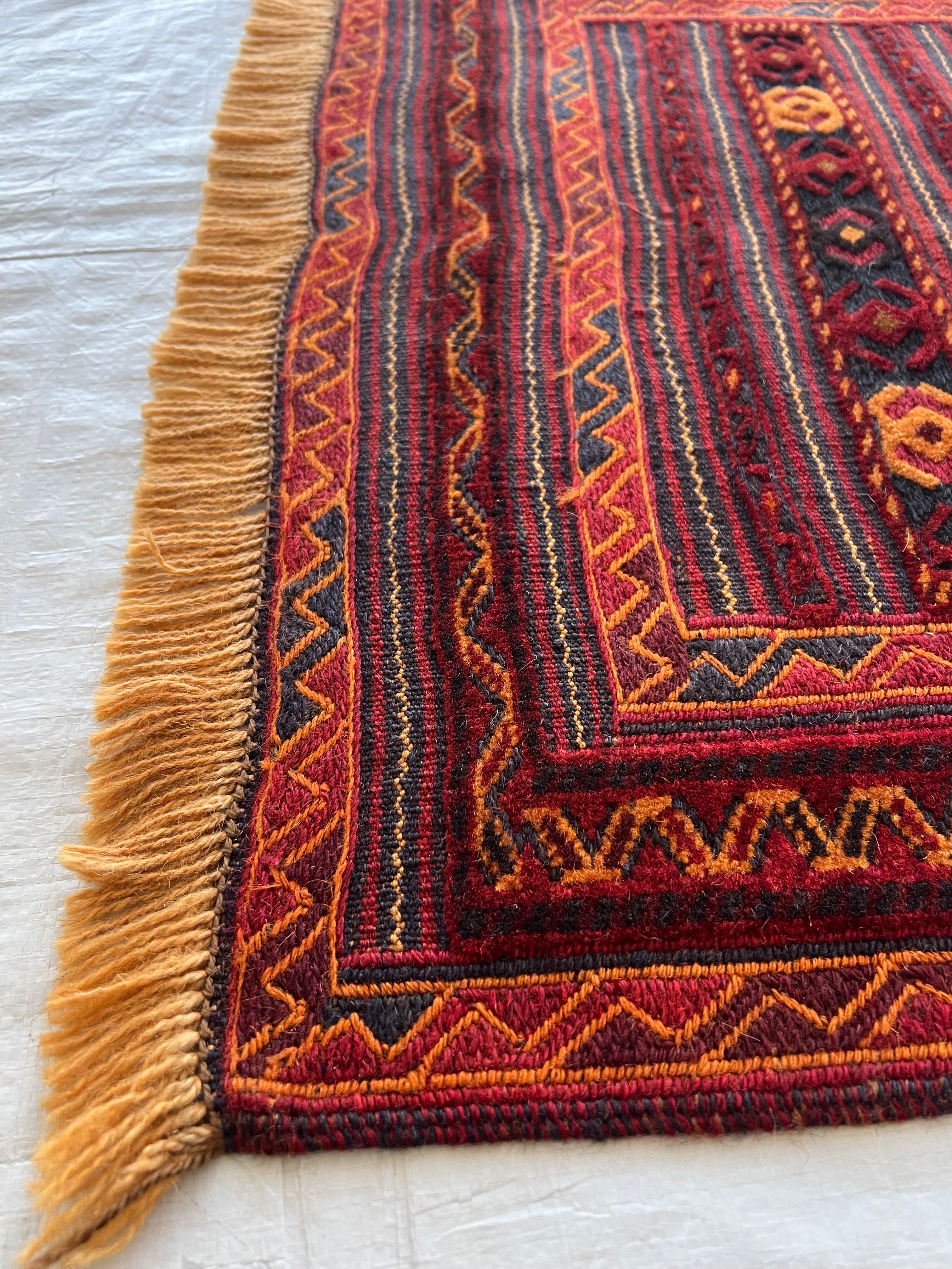 Oriental Runner 2x10 | Red, Burgundy & Orange | Flatweave Wool