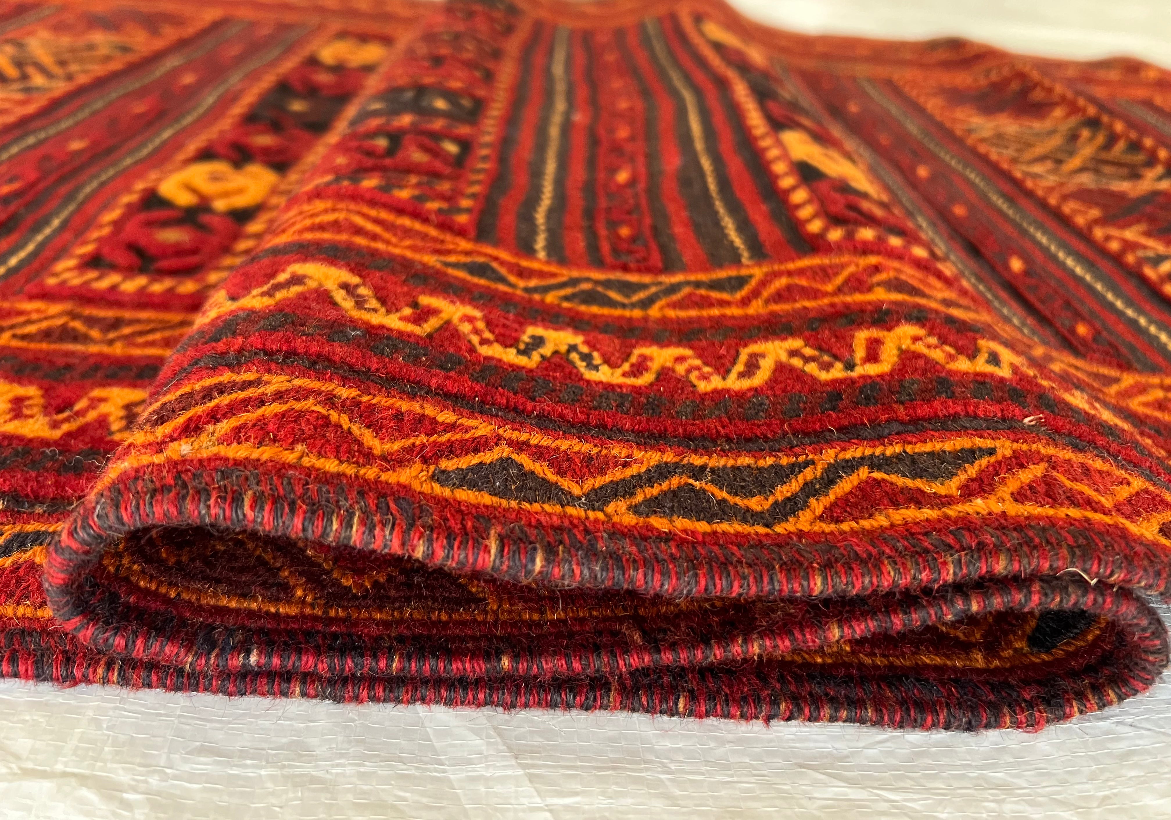 Oriental Runner 2x10 | Red, Burgundy & Orange | Flatweave Wool