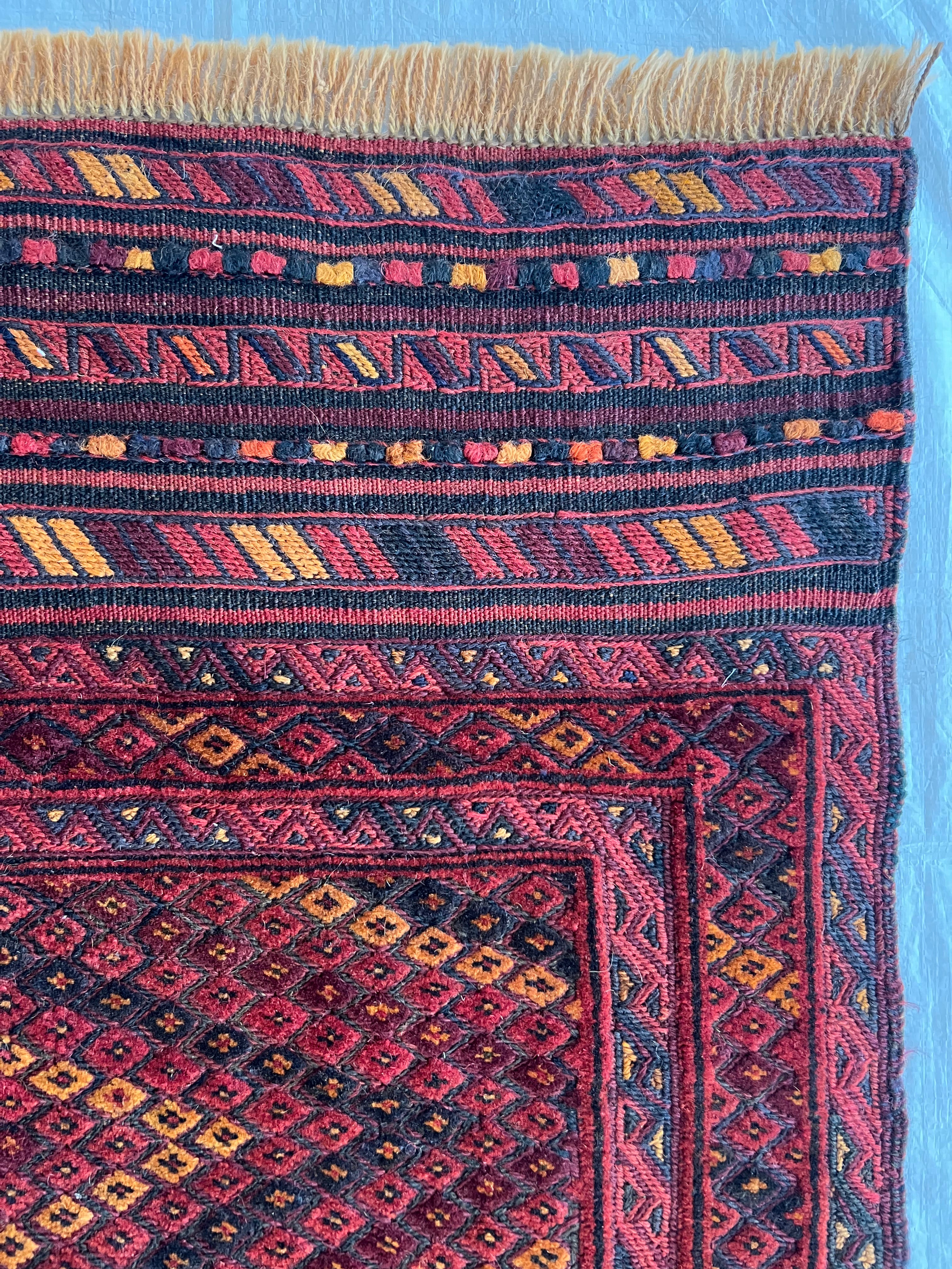 Afghan Mushwani Runner 2'4" x 9'1", Hand-Knotted Wool, Red & Burgundy, view 6