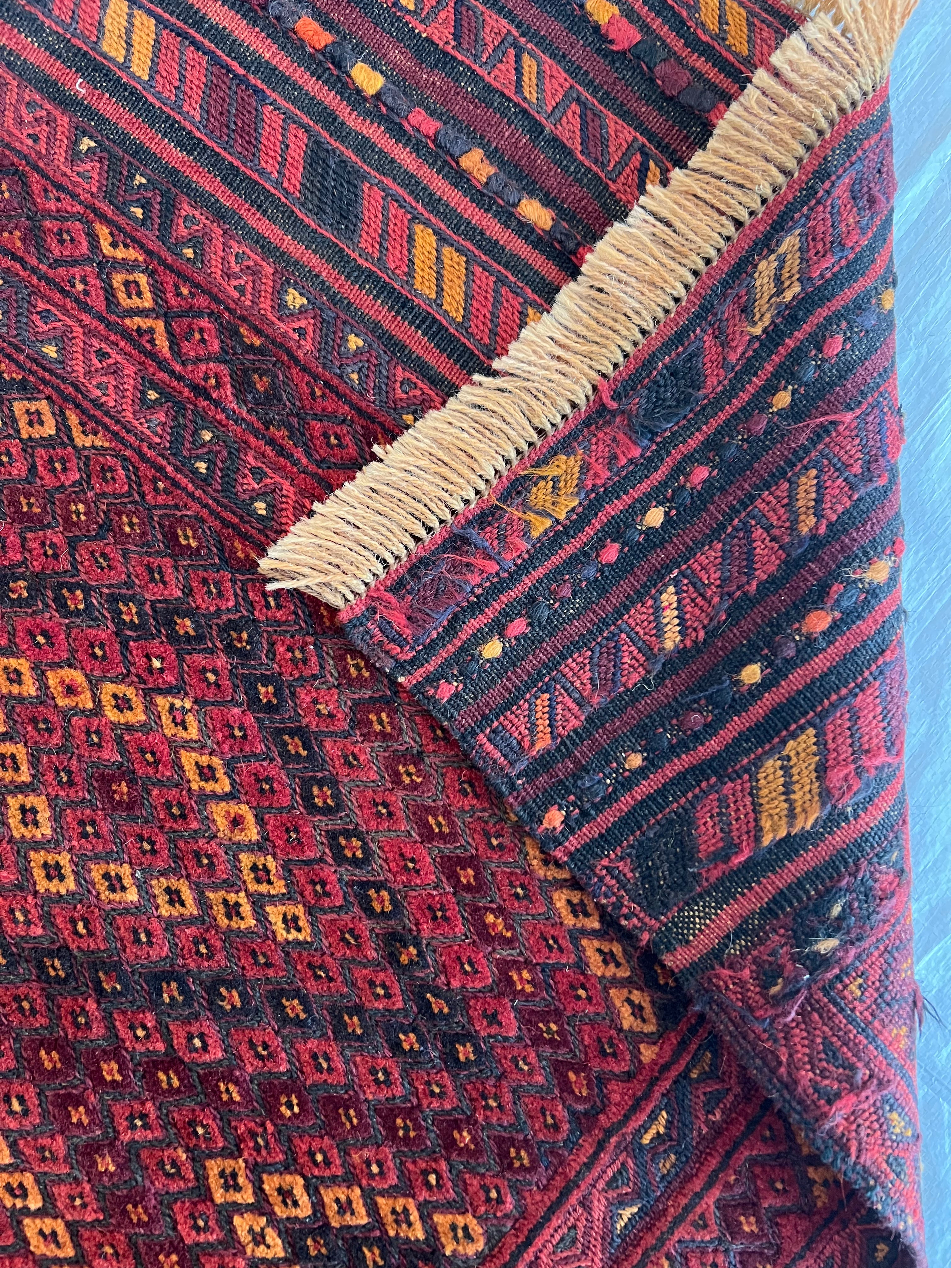Afghan Mushwani Runner 2'4" x 9'1", Hand-Knotted Wool, Red & Burgundy, view 7