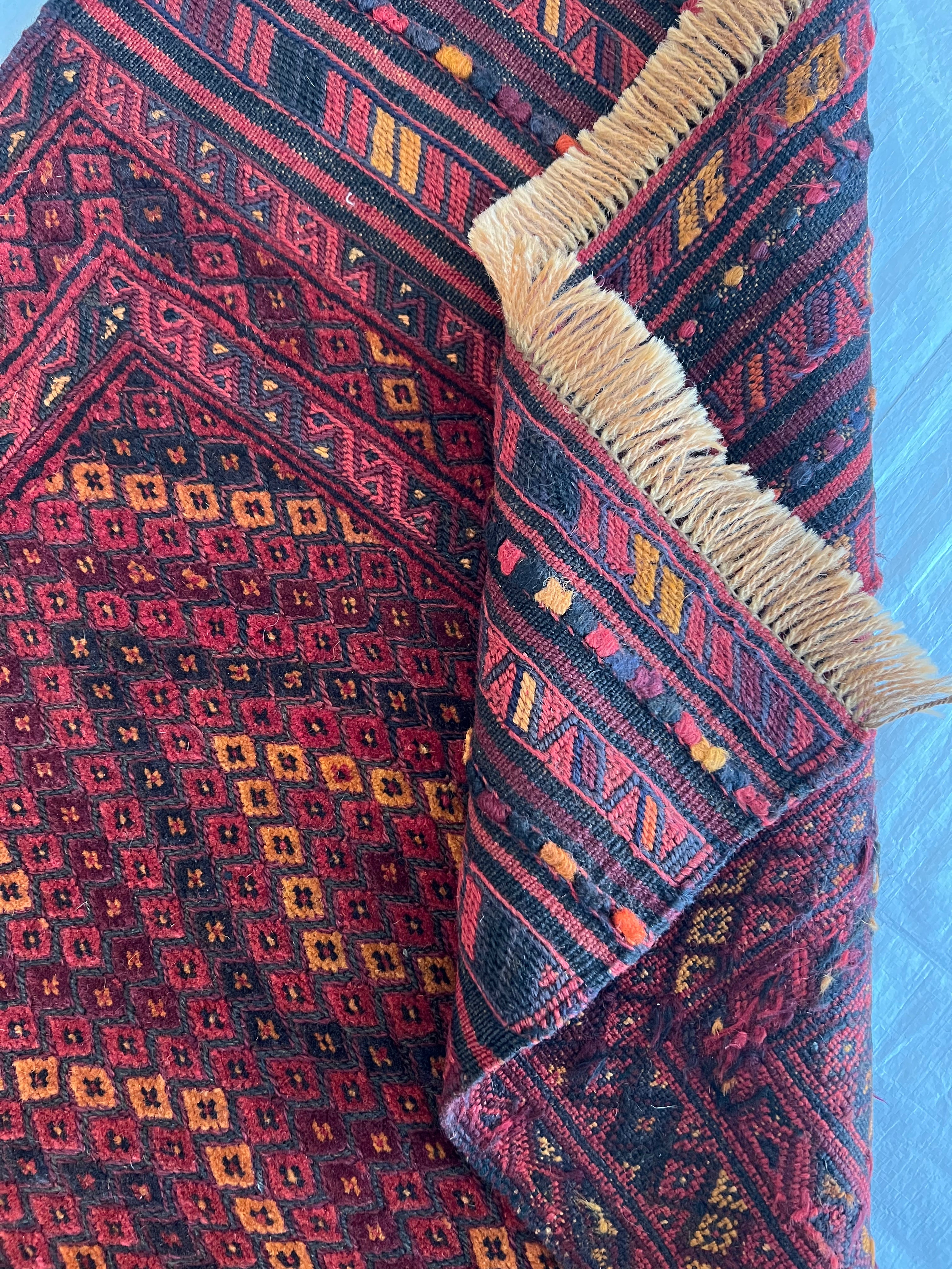 Afghan Mushwani Runner 2'4" x 9'1", Hand-Knotted Wool, Red & Burgundy, view 8