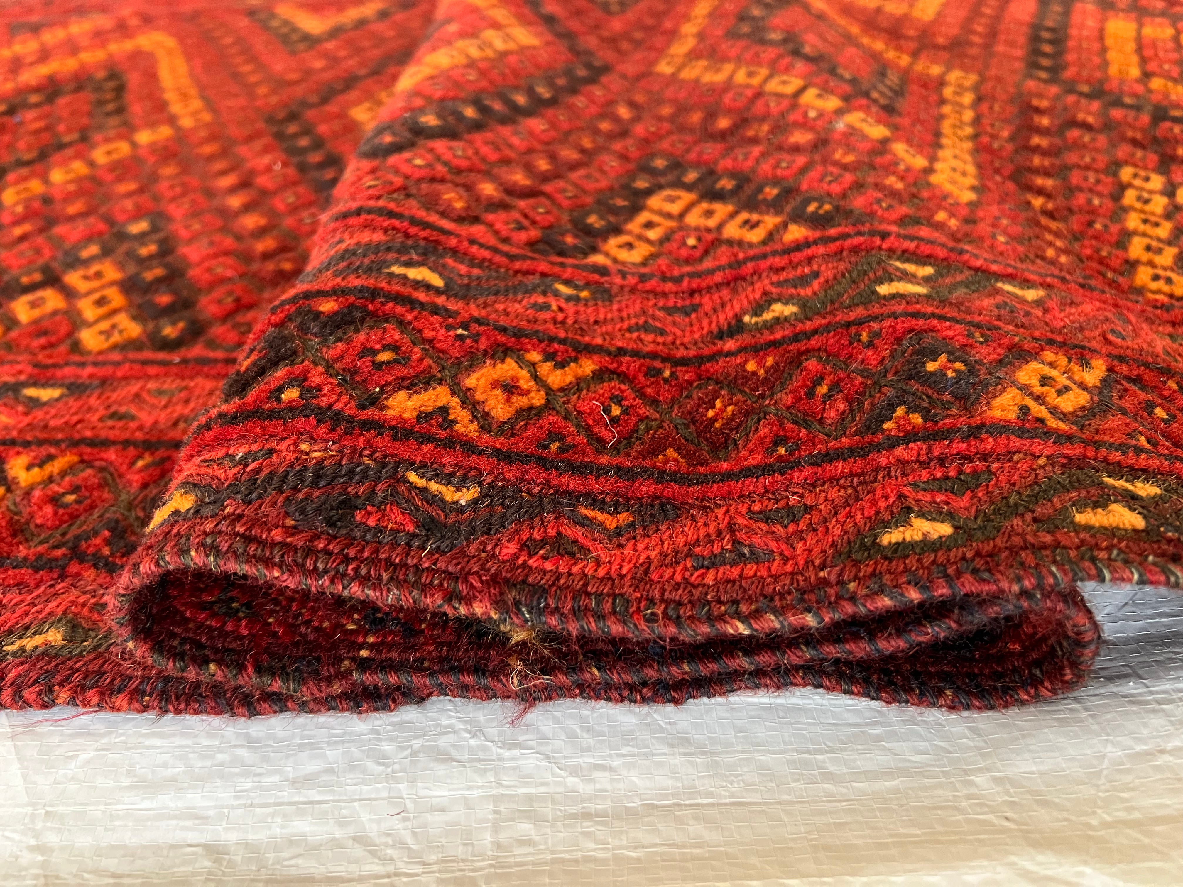 Afghan Mushwani Runner 2'4" x 9'1", Hand-Knotted Wool, Red & Burgundy, view 10