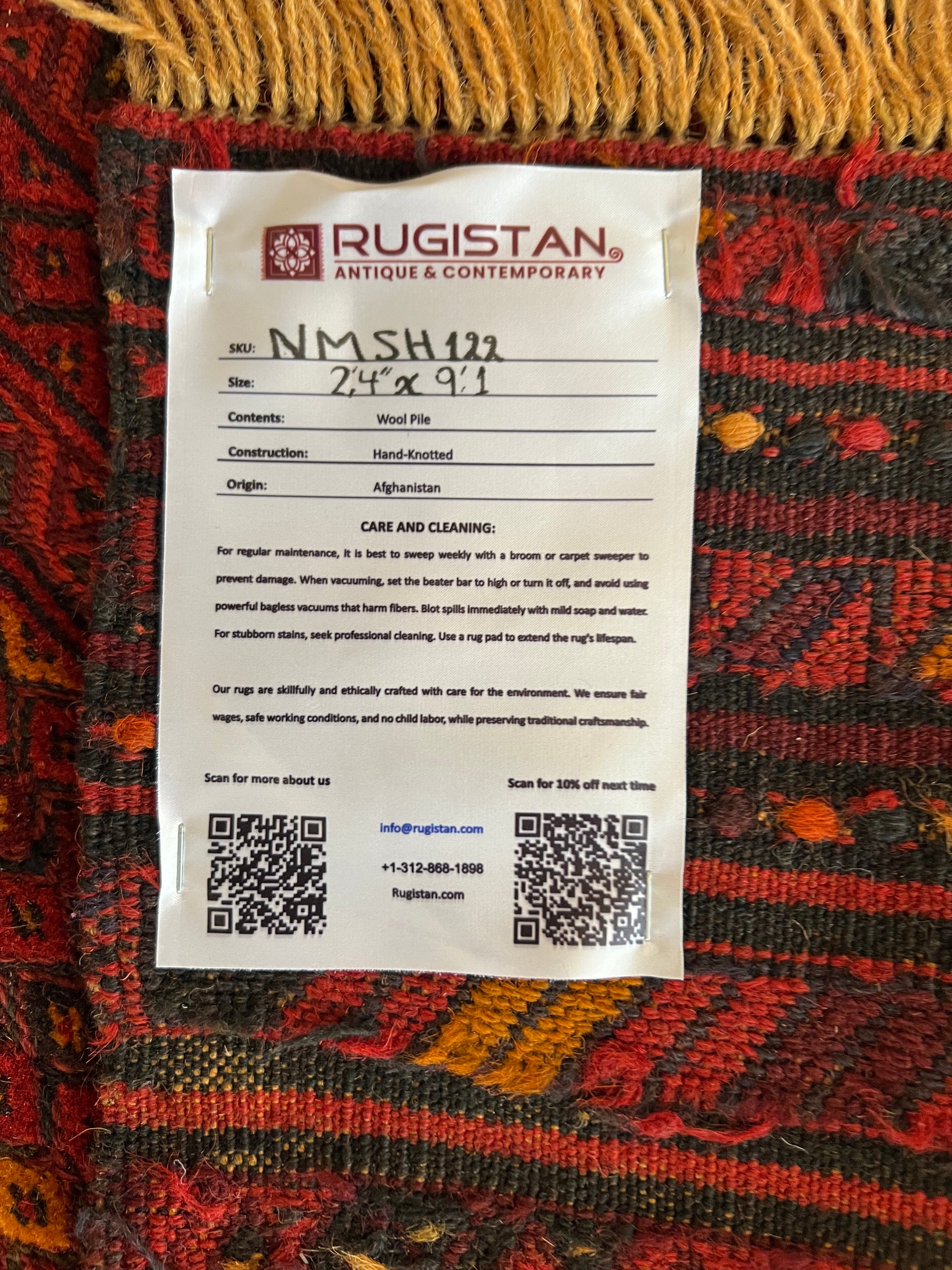 Afghan Mushwani Runner 2'4" x 9'1", Hand-Knotted Wool, Red & Burgundy, view 11