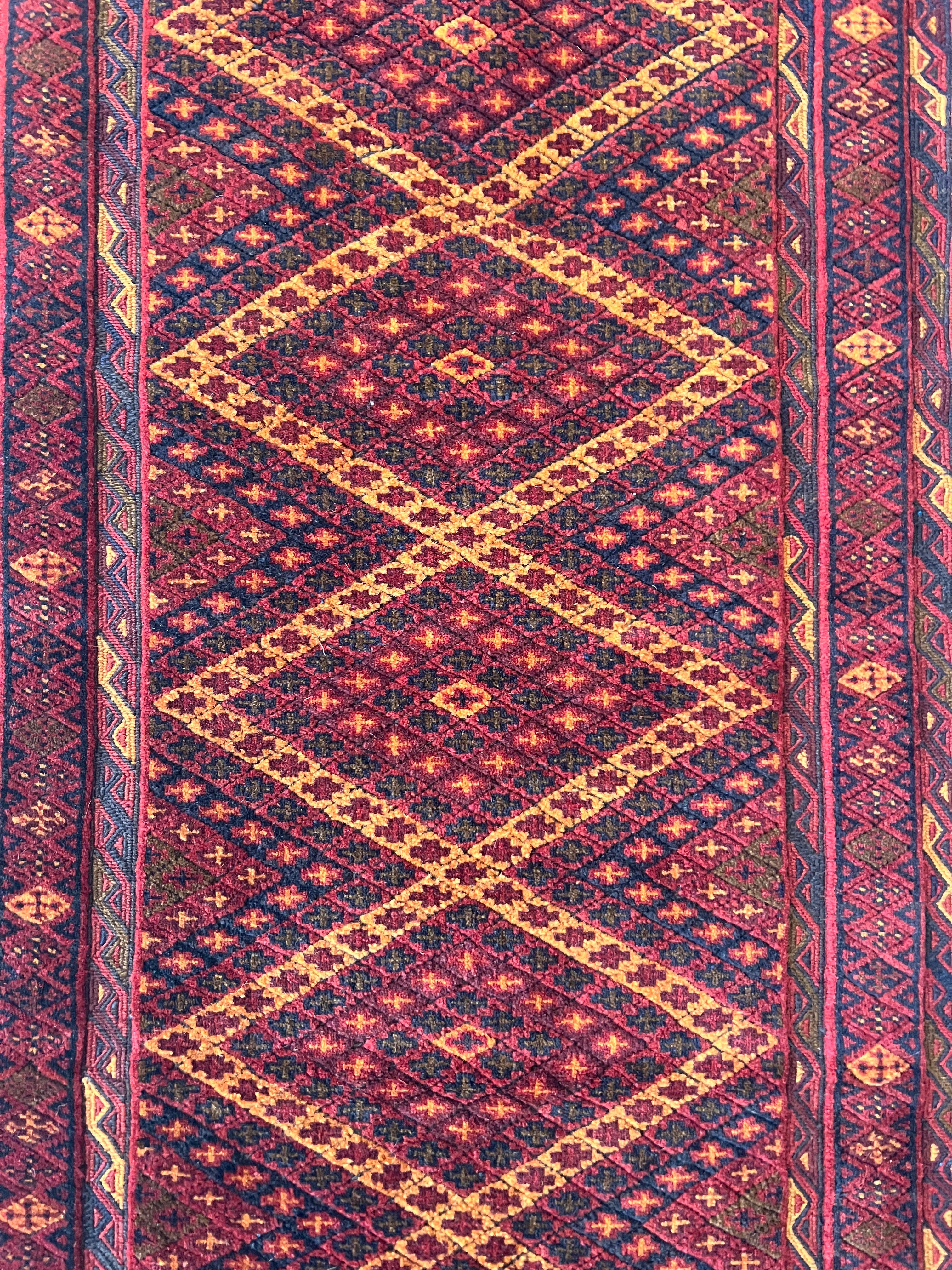 Afghan Tribal Runner 2x9 | Red, Rust & Orange | Hand-Knotted Wool
