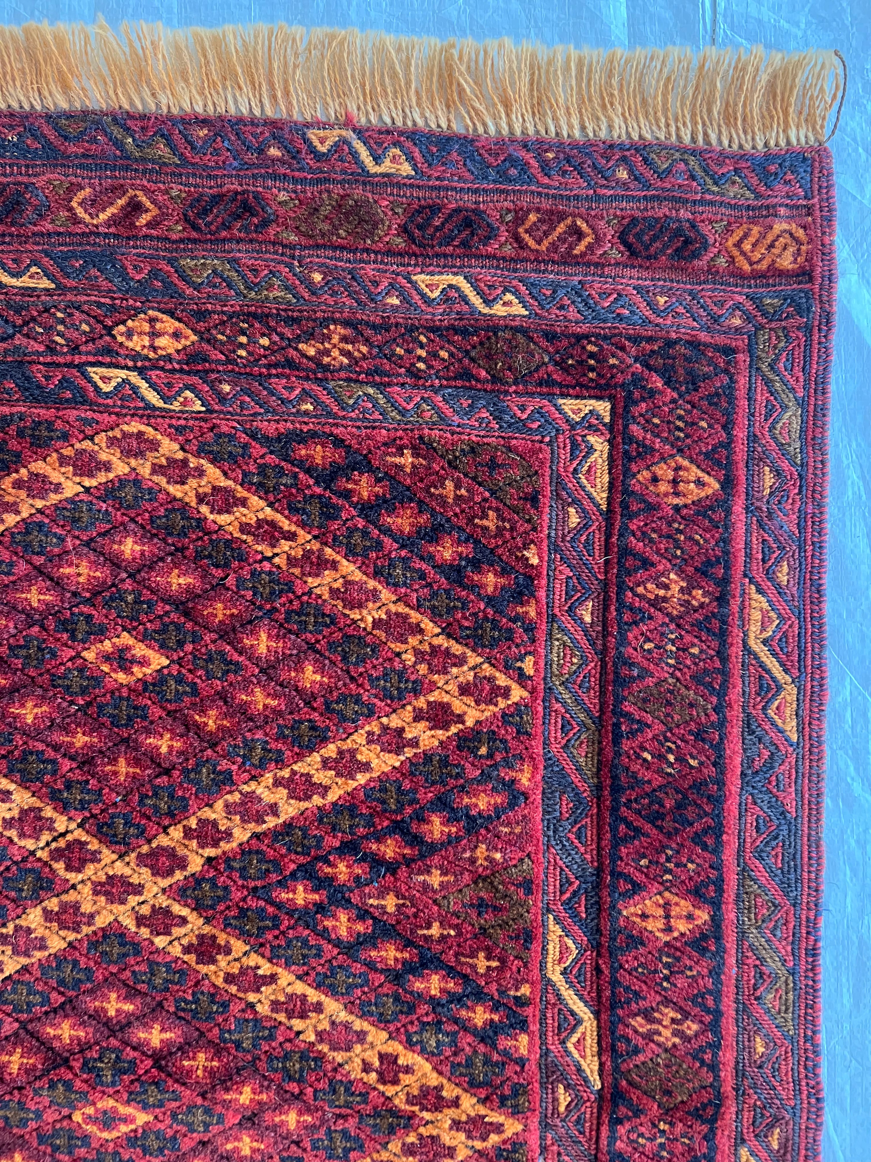 Afghan Tribal Runner 2x9 | Red, Rust & Orange | Hand-Knotted Wool
