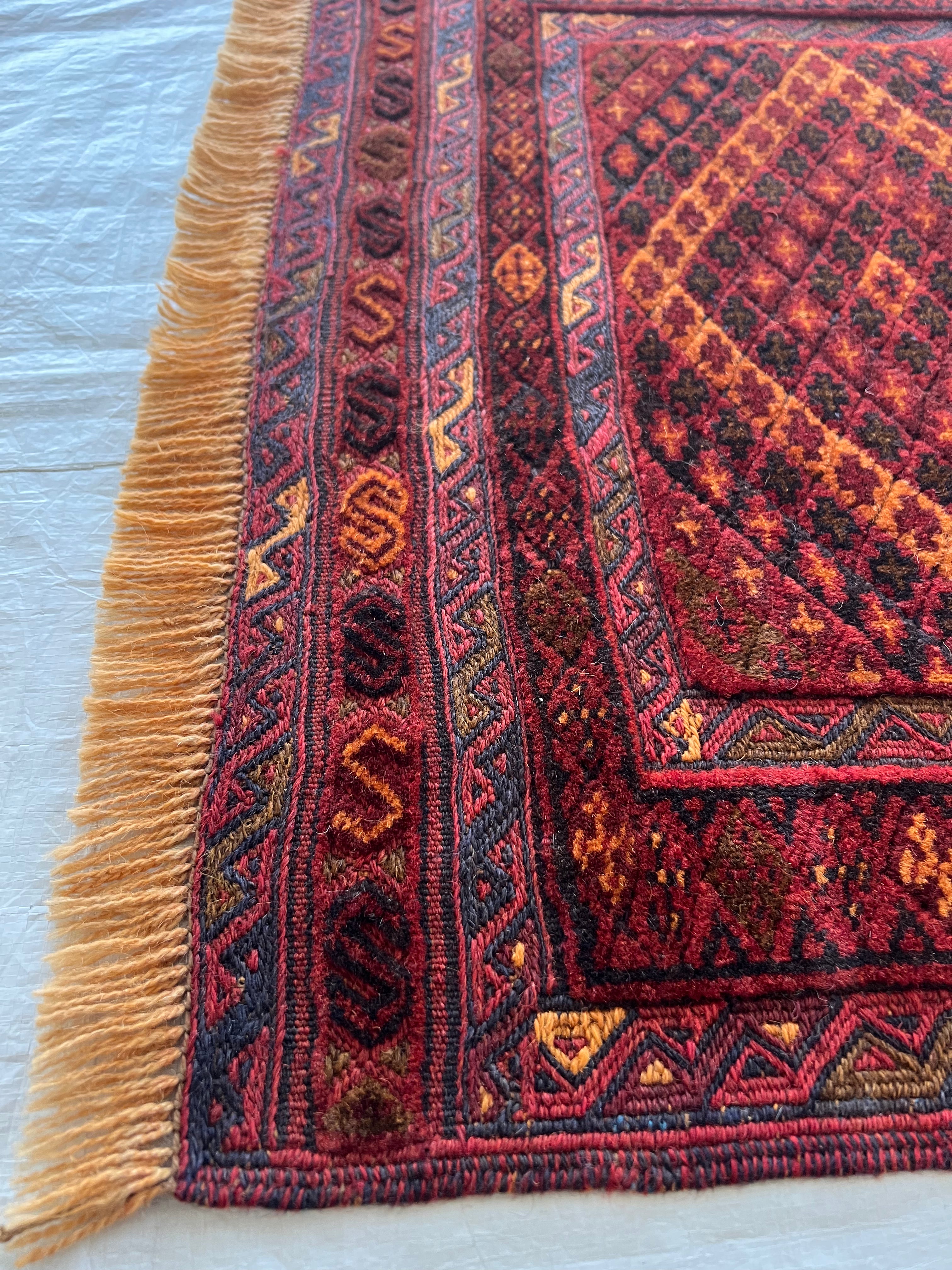Afghan Tribal Runner 2x9 | Red, Rust & Orange | Hand-Knotted Wool