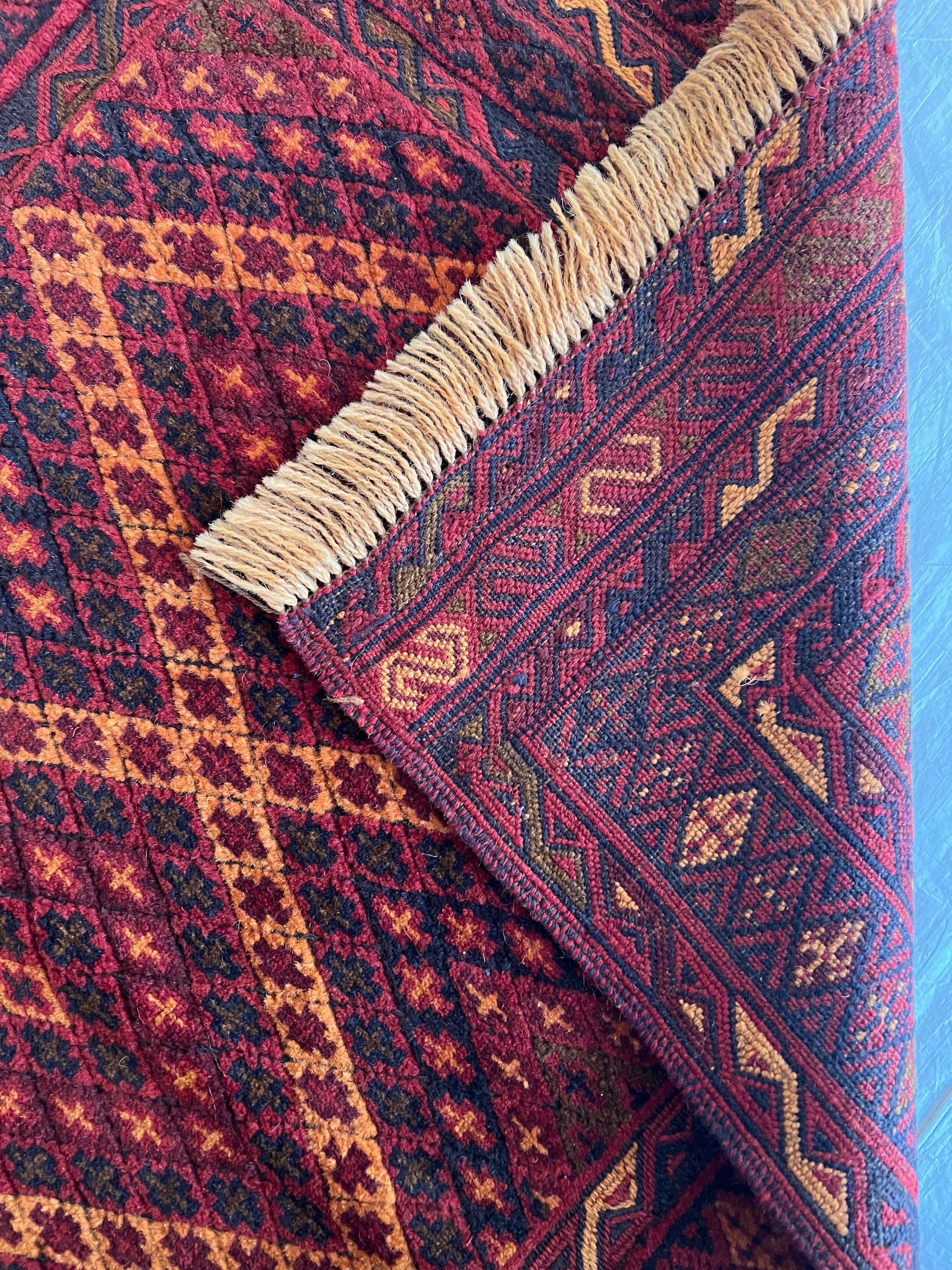 Afghan Tribal Runner 2x9 | Red, Rust & Orange | Hand-Knotted Wool
