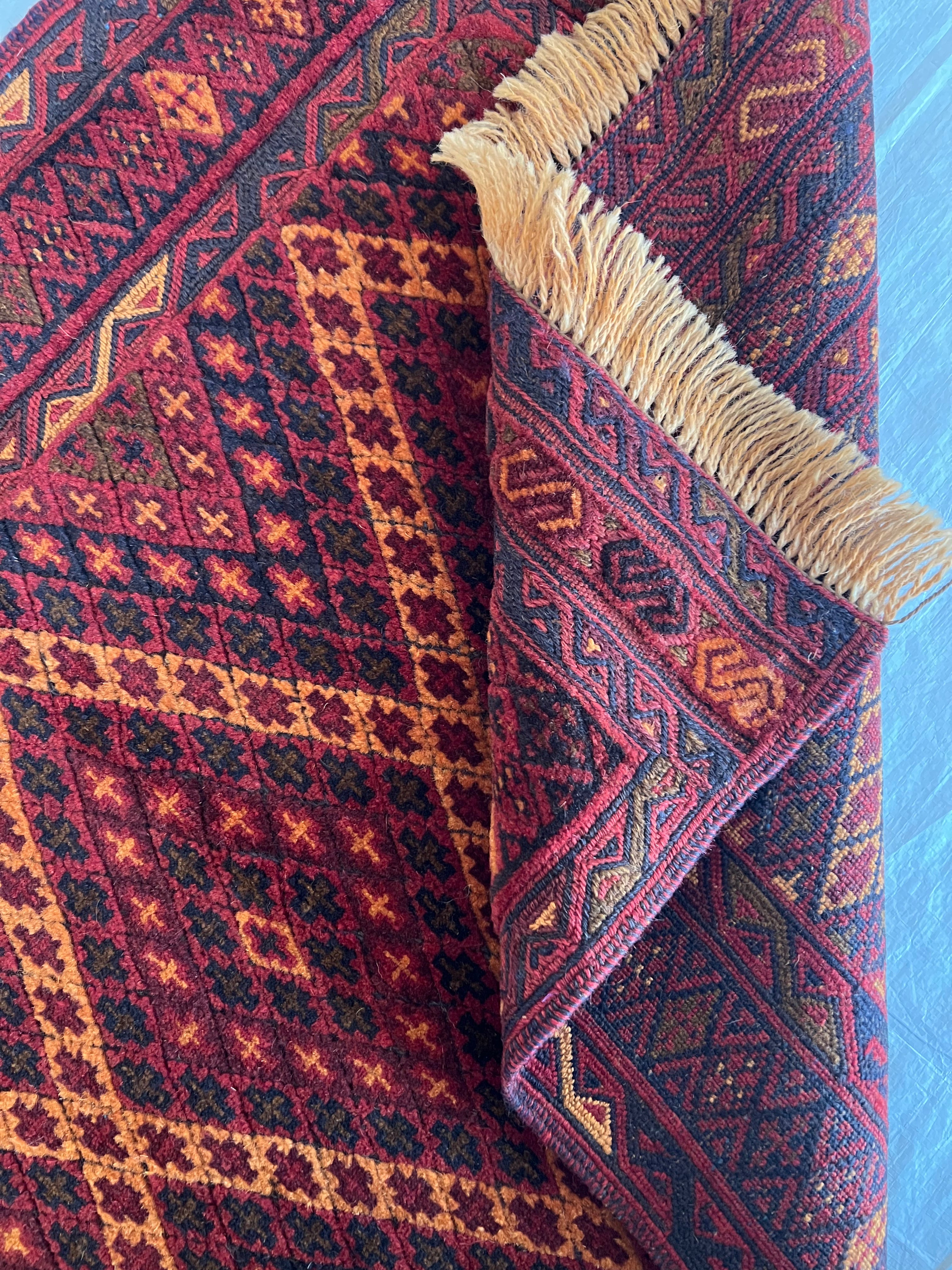 Afghan Tribal Runner 2x9 | Red, Rust & Orange | Hand-Knotted Wool