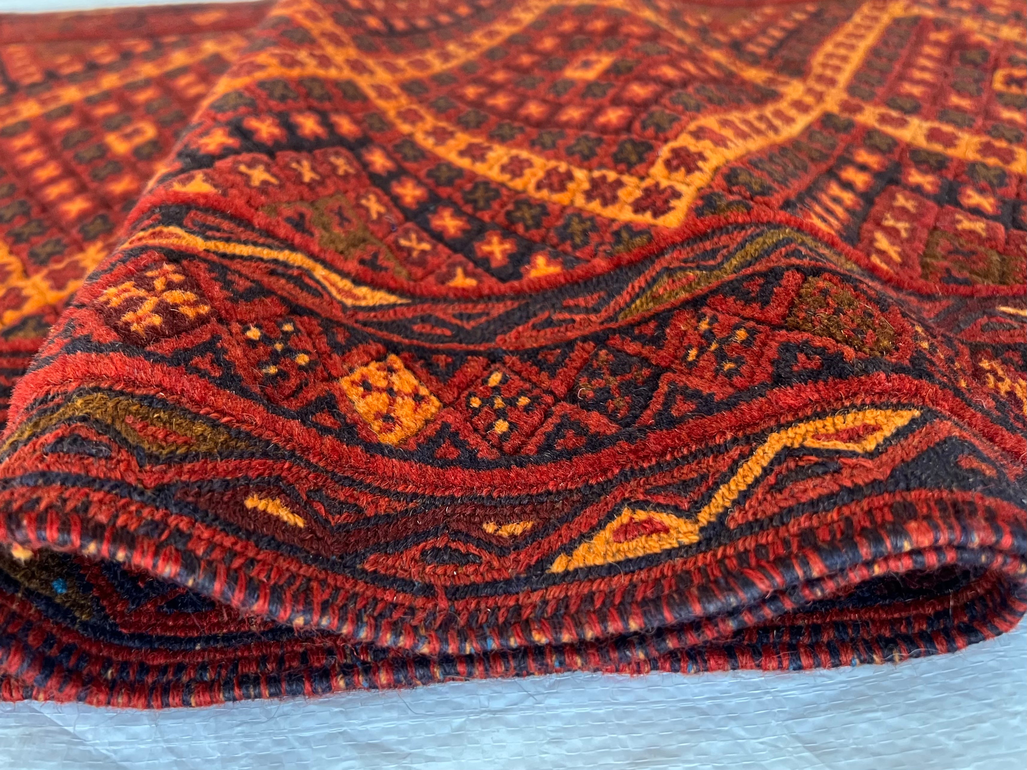 Afghan Tribal Runner 2x9 | Red, Rust & Orange | Hand-Knotted Wool