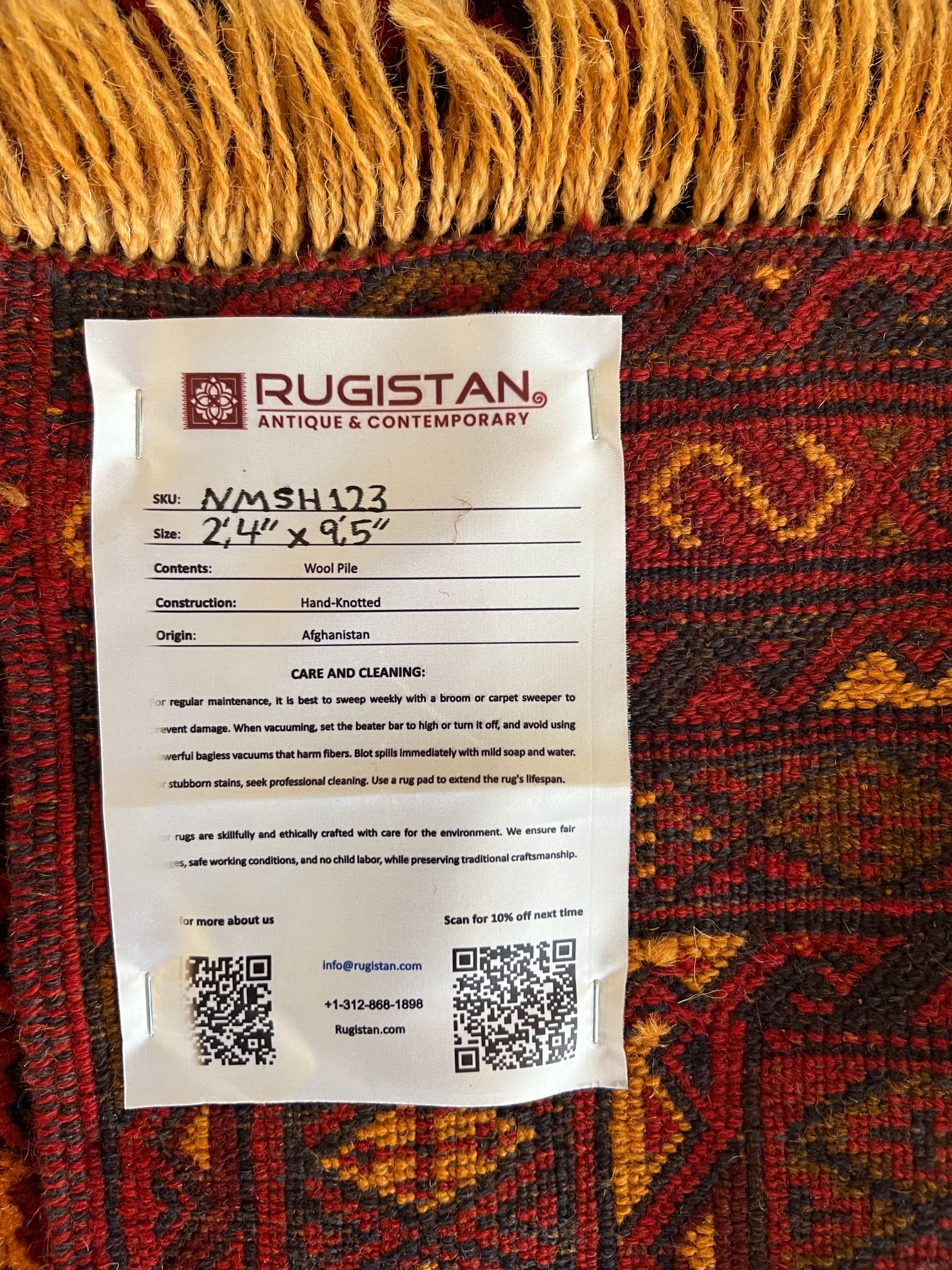 Afghan Tribal Runner 2x9 | Red, Rust & Orange | Hand-Knotted Wool