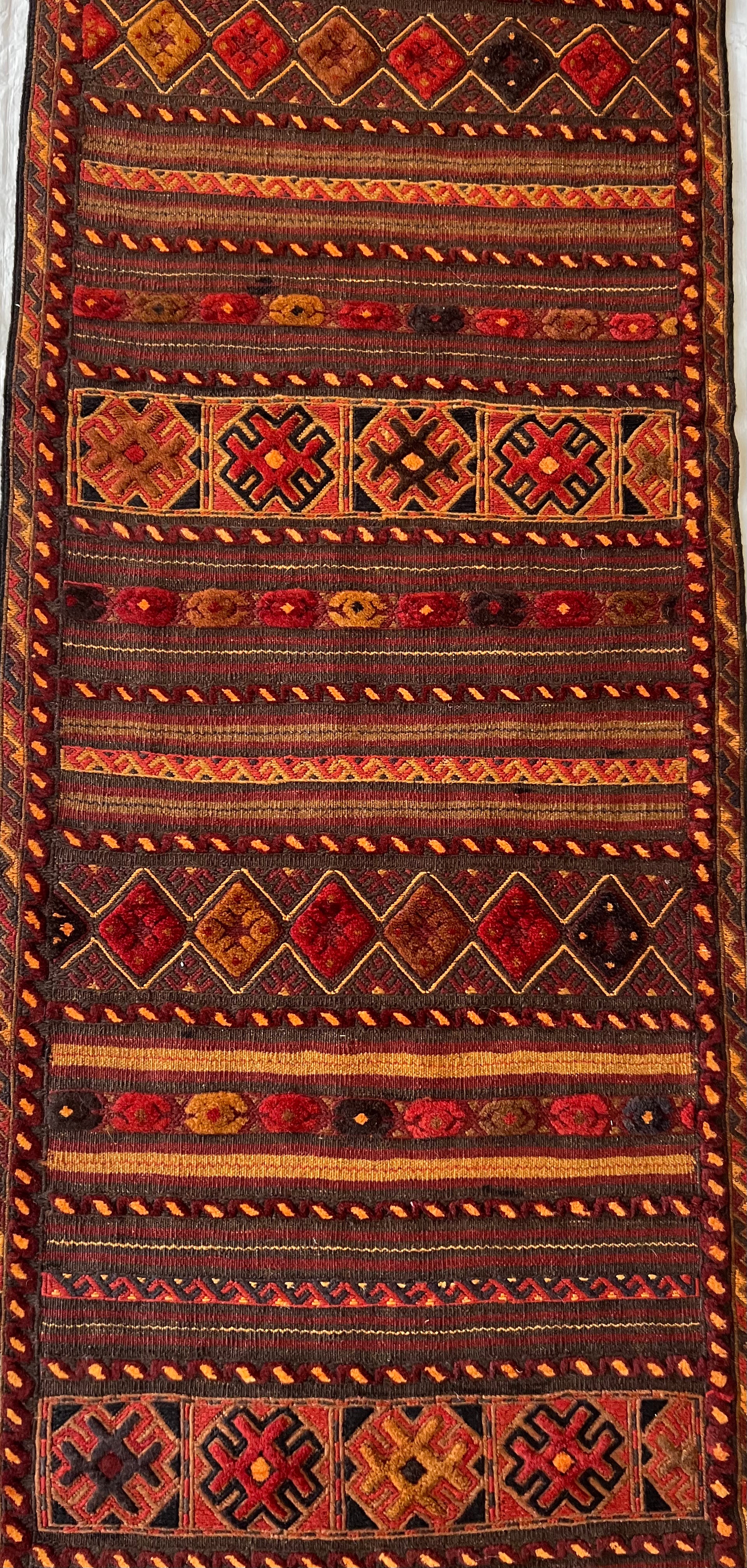 Oriental Runner 2x10 | Brown, Rust & Red | Flatweave Wool