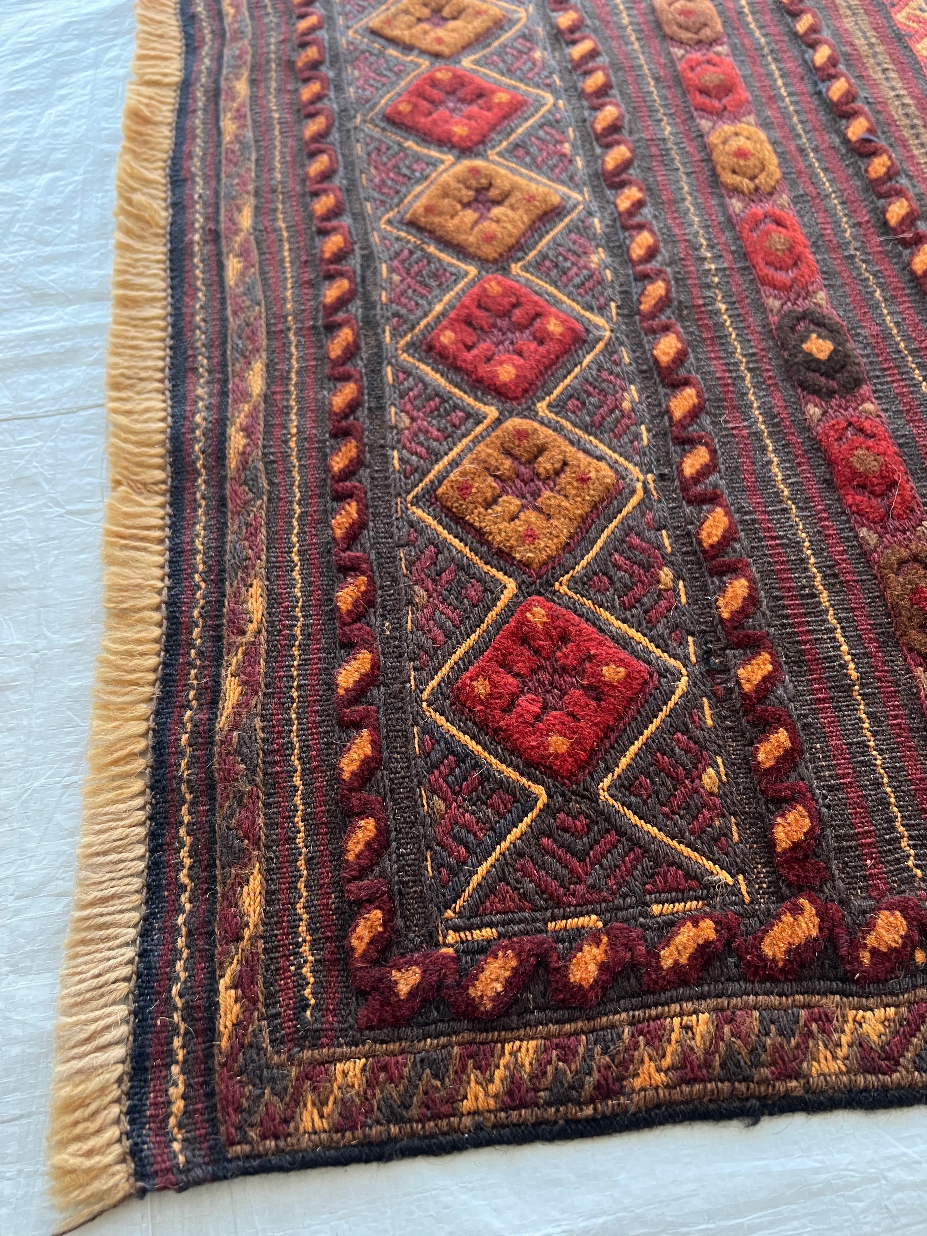 Oriental Runner 2x10 | Brown, Rust & Red | Flatweave Wool