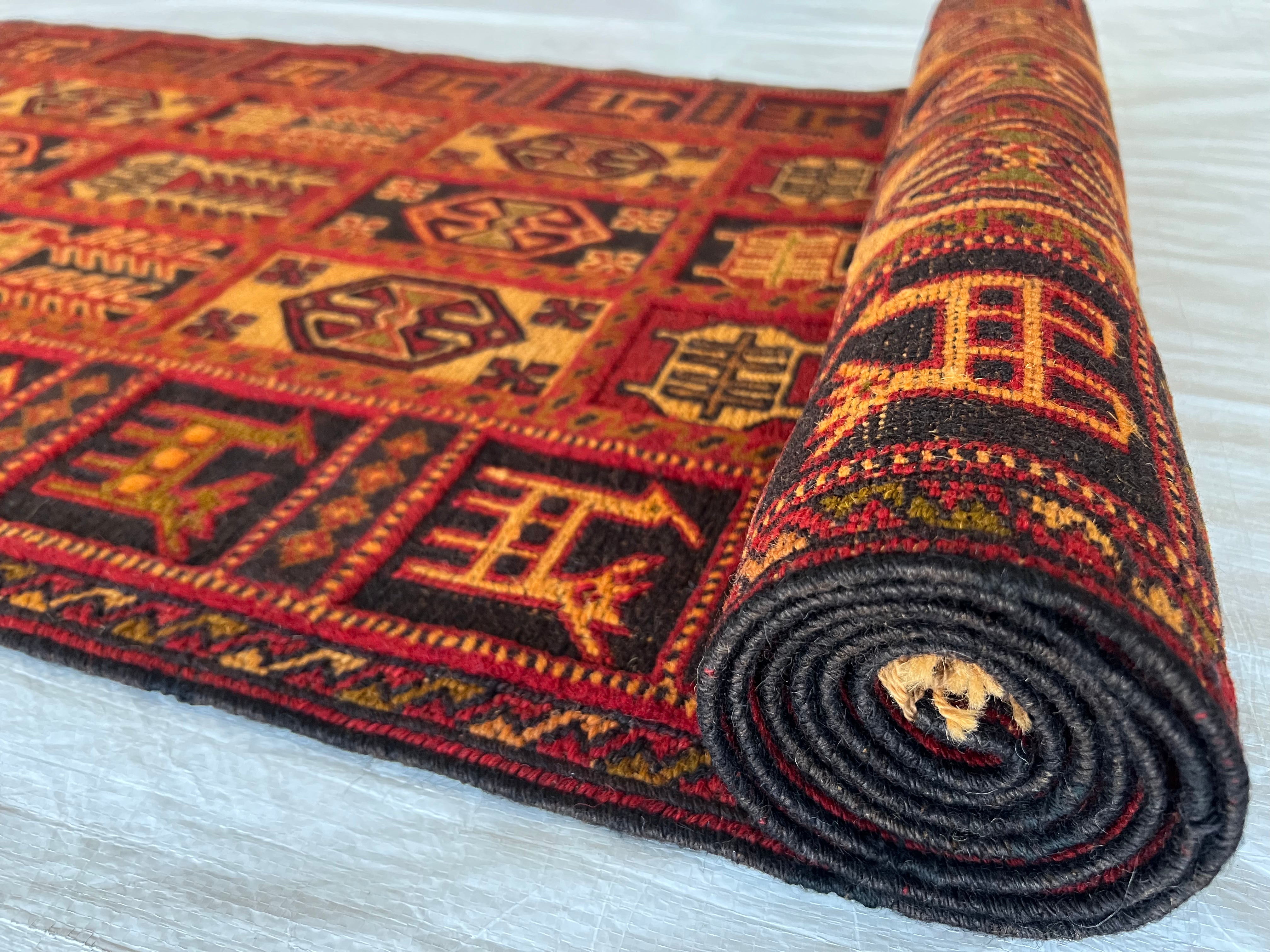 Oriental Runner 2x10 | Rust, Red & Gold | Hand-Knotted Wool