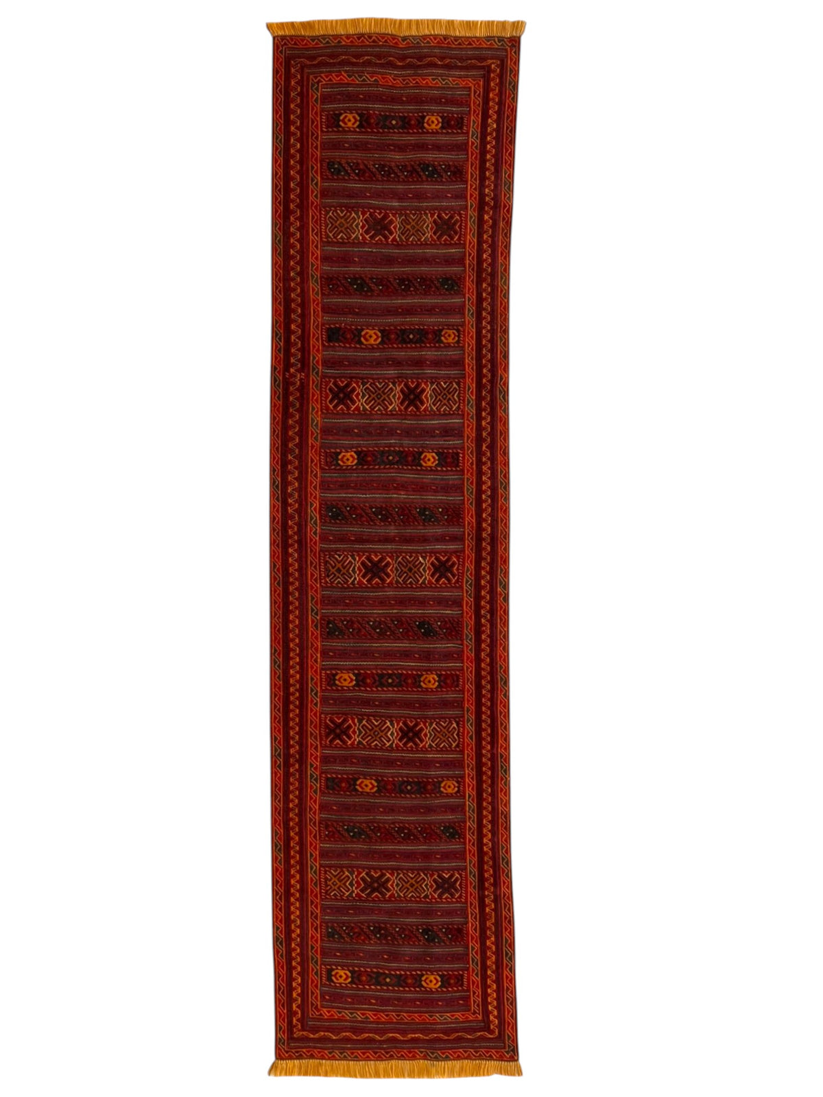 Oriental Runner 2x10 | Red, Burgundy & Orange | Flatweave Wool