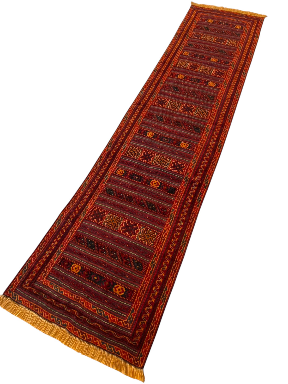 Oriental Runner 2x10 | Red, Burgundy & Orange | Flatweave Wool