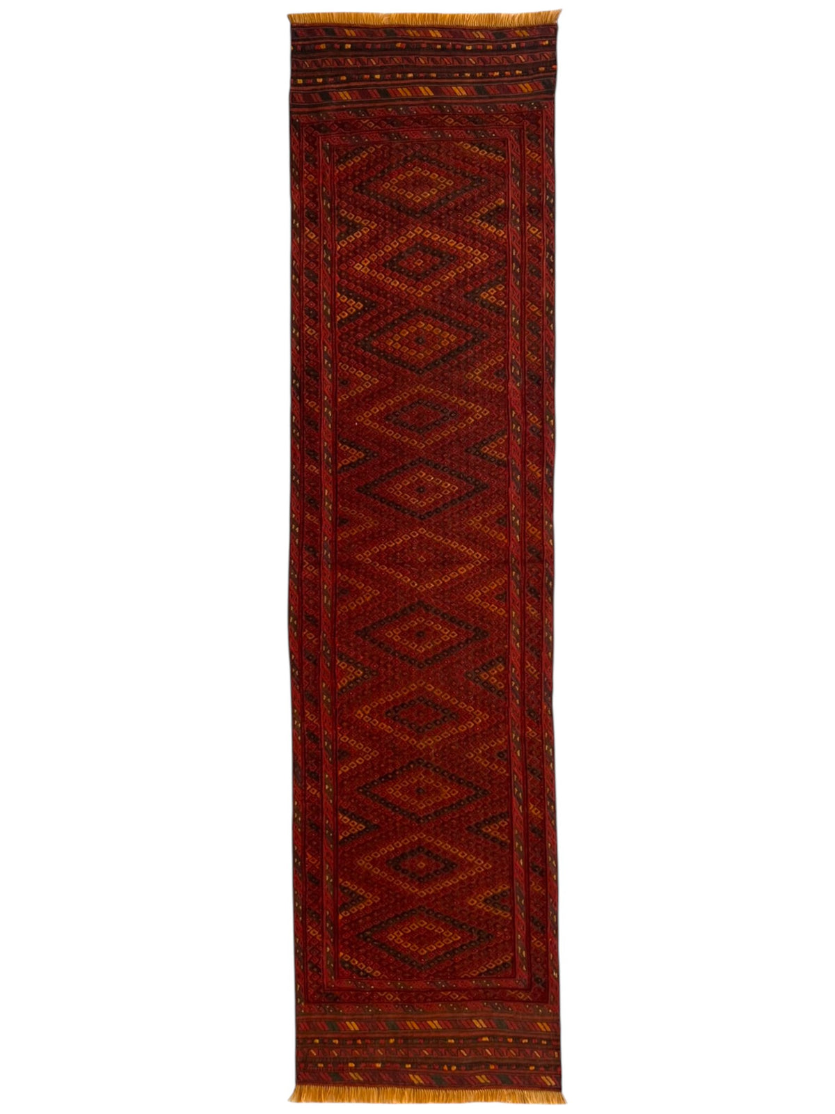 Afghan Mushwani Runner 2'4" x 9'1", Hand-Knotted Wool, Red & Burgundy, view 2