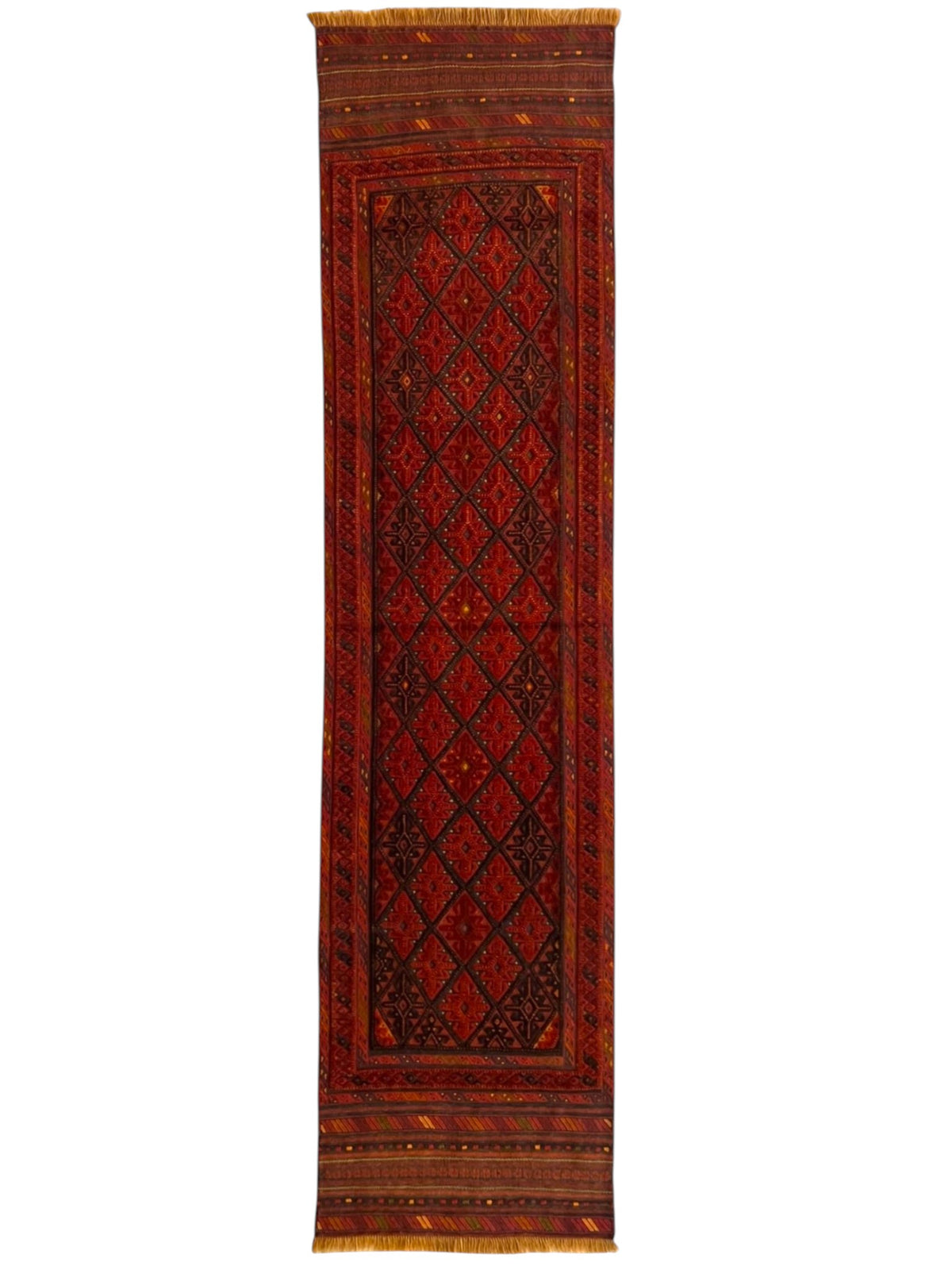 Afghan Runner 2x9 | Red, Rust & Brown | Hand-Knotted Wool
