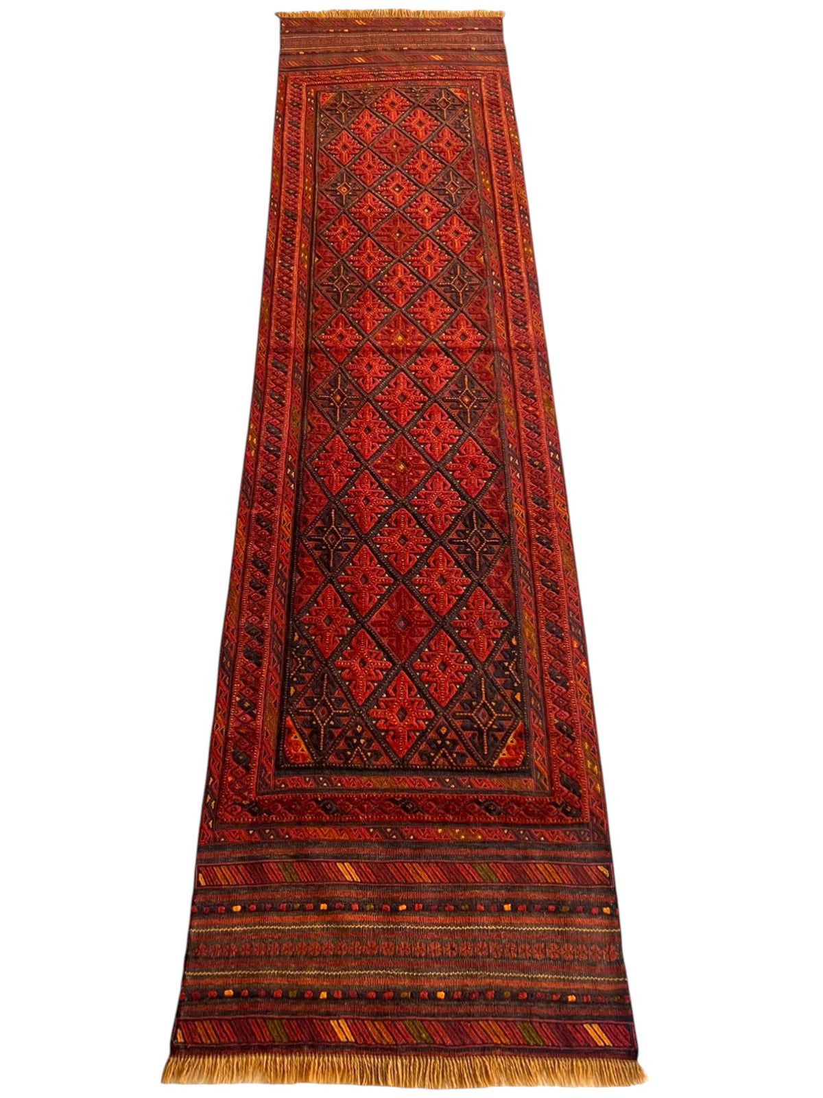 Afghan Runner 2x9 | Red, Rust & Brown | Hand-Knotted Wool