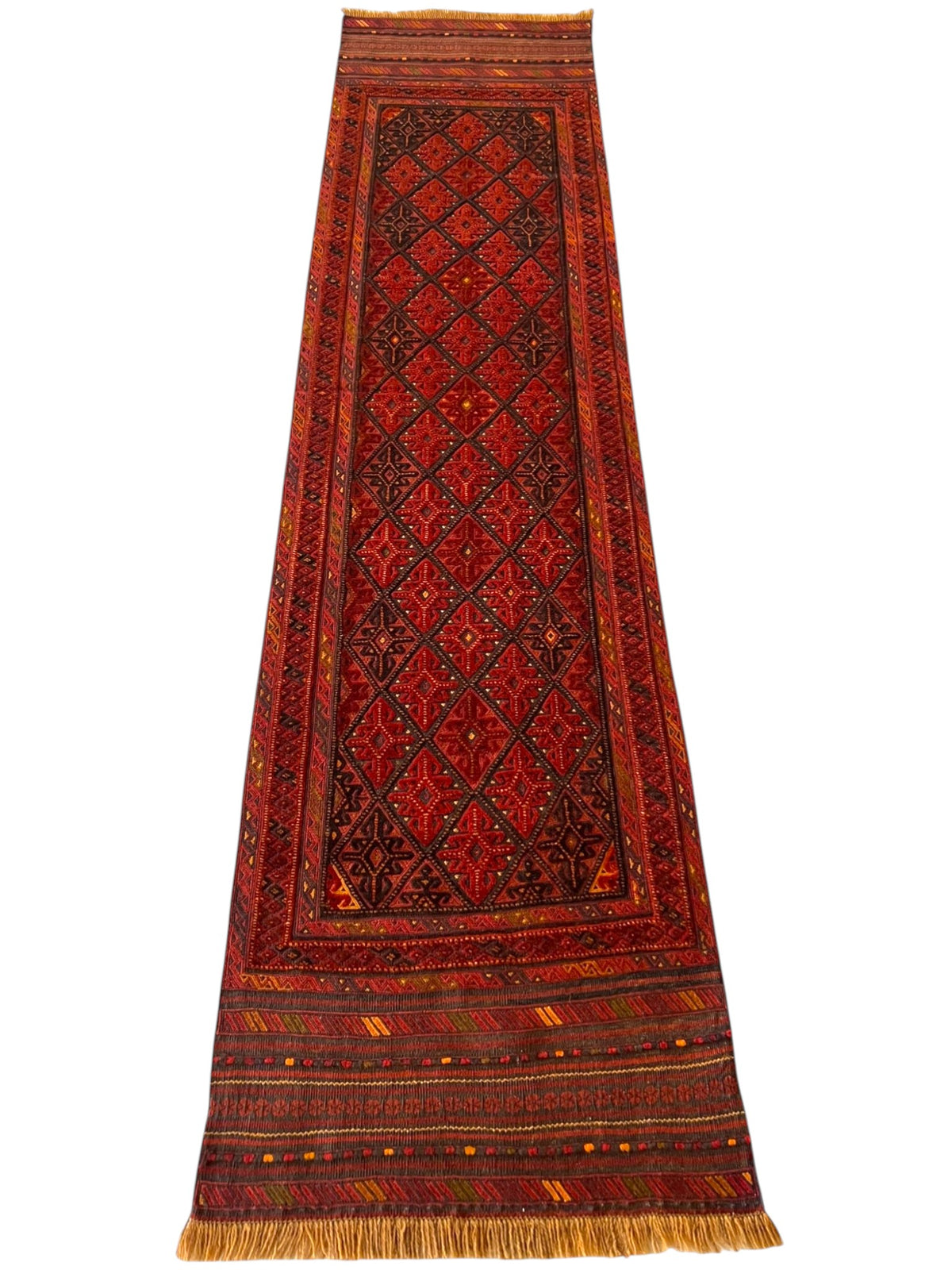 Afghan Runner 2x9 | Red, Rust & Brown | Hand-Knotted Wool