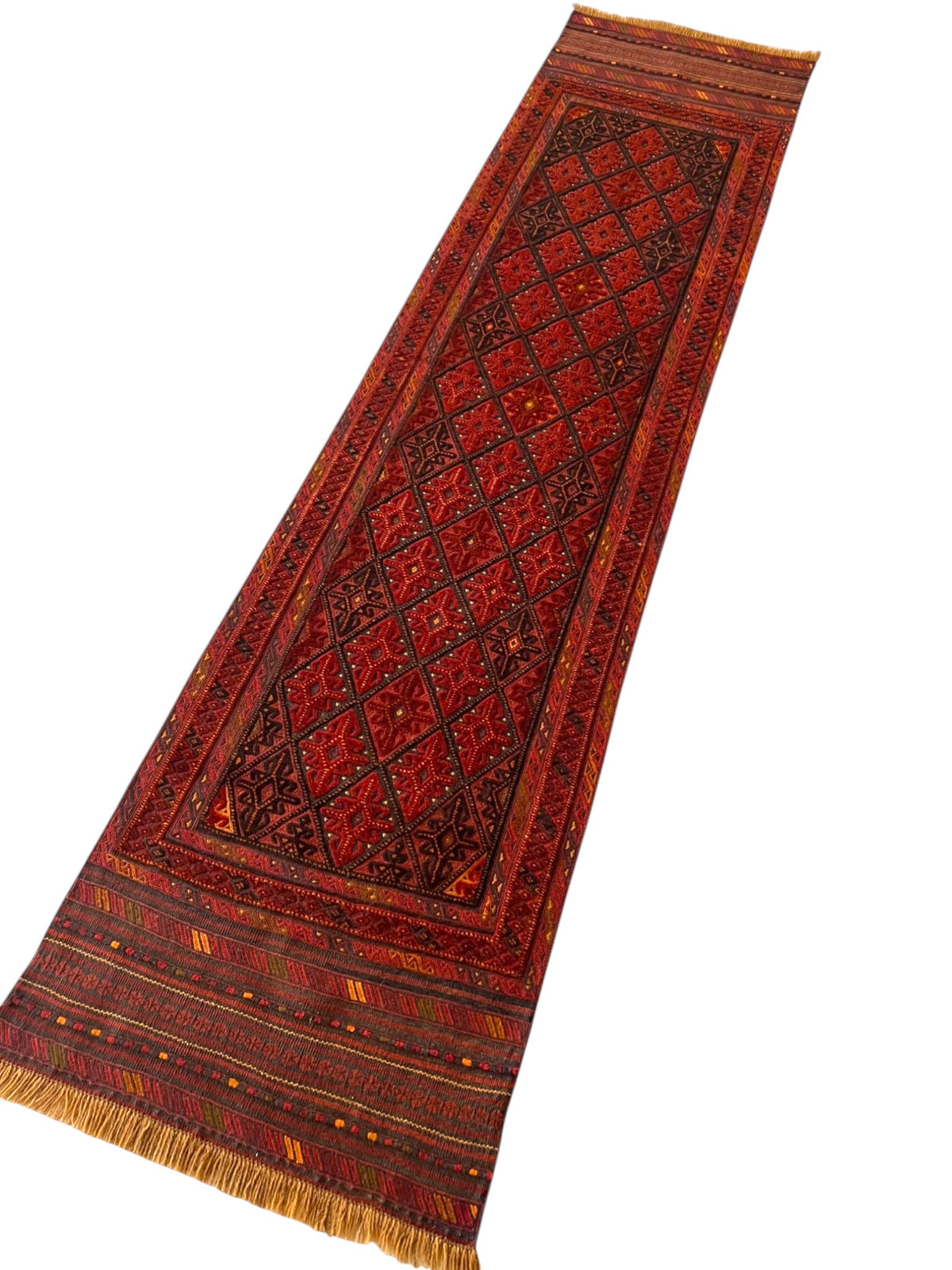 Afghan Runner 2x9 | Red, Rust & Brown | Hand-Knotted Wool