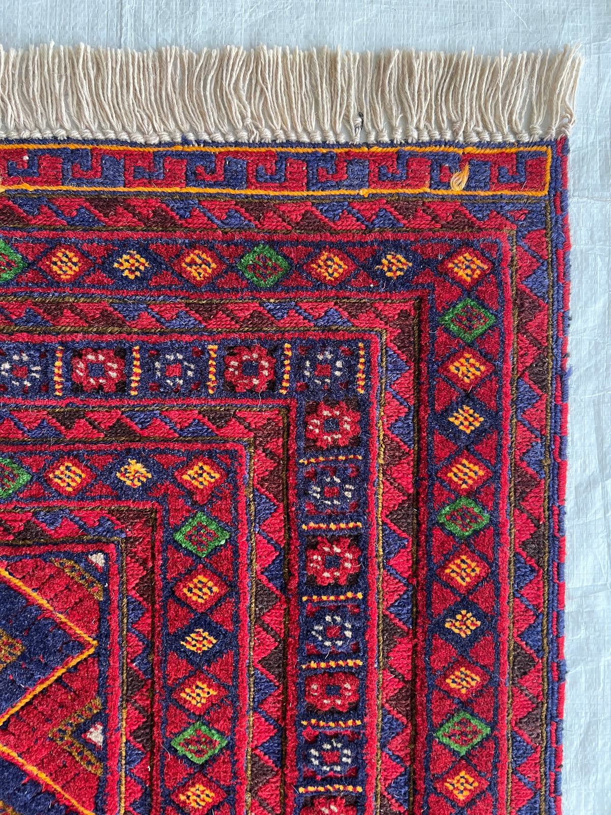 Oriental Rug 5x6 | Red, Gold & Navy | Hand-Knotted Wool