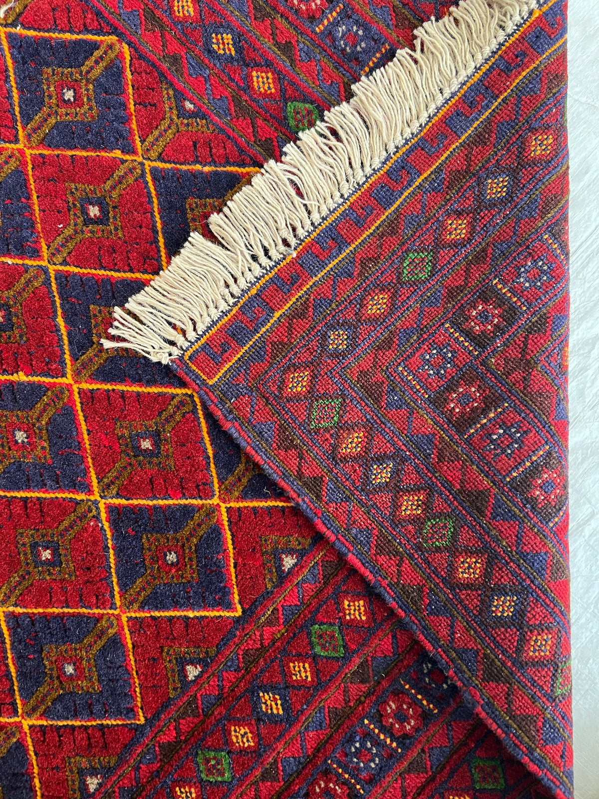 Oriental Rug 5x6 | Red, Gold & Navy | Hand-Knotted Wool