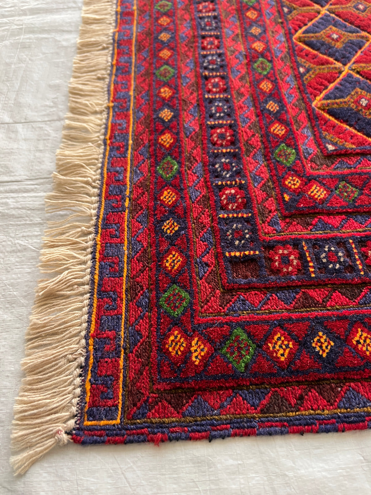 Oriental Rug 5x6 | Red, Gold & Navy | Hand-Knotted Wool