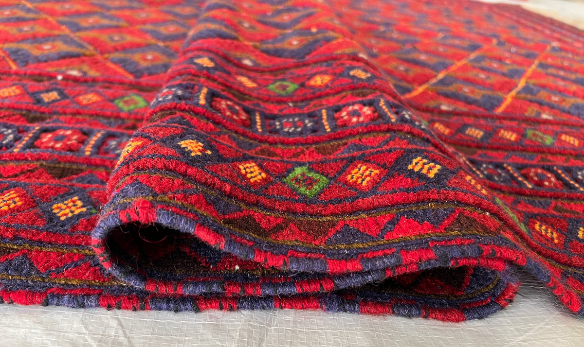 Oriental Rug 5x6 | Red, Gold & Navy | Hand-Knotted Wool