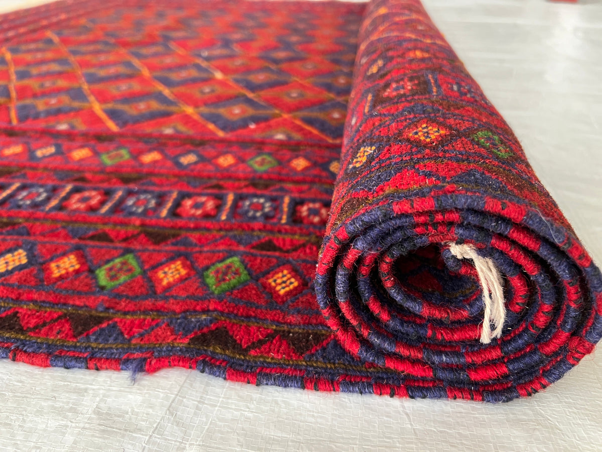 Oriental Rug 5x6 | Red, Gold & Navy | Hand-Knotted Wool