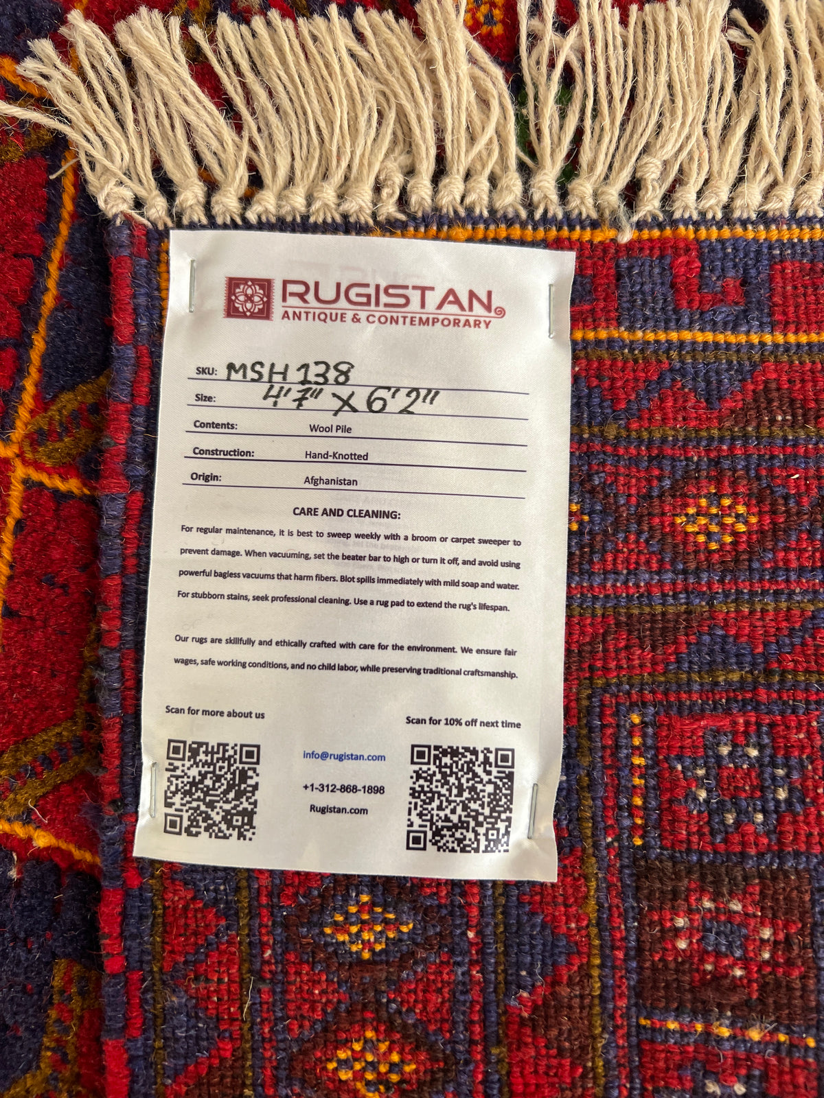 Oriental Rug 5x6 | Red, Gold & Navy | Hand-Knotted Wool