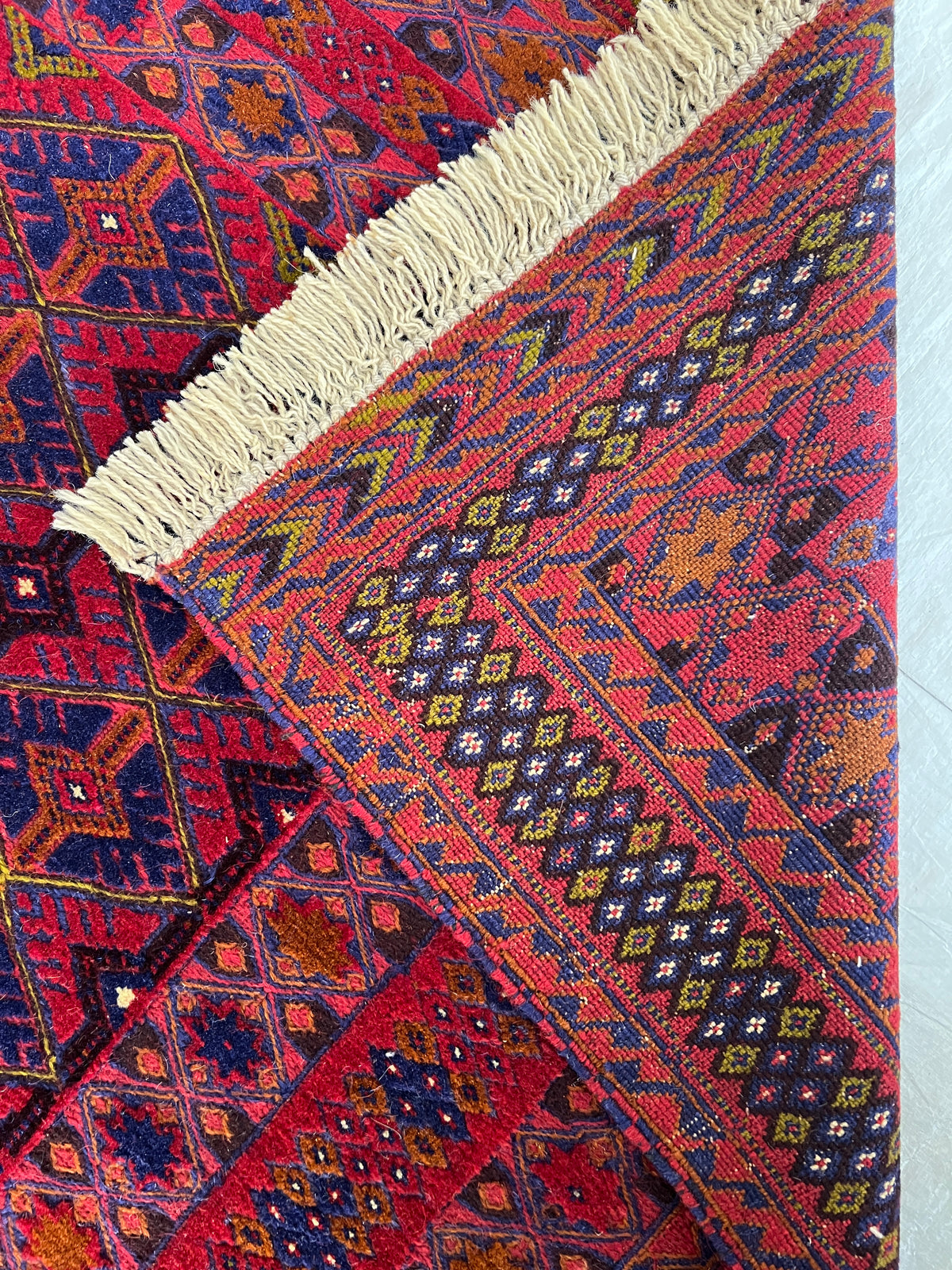 Oriental Rug 5x6 | Red, Navy & Purple | Hand-Knotted Wool