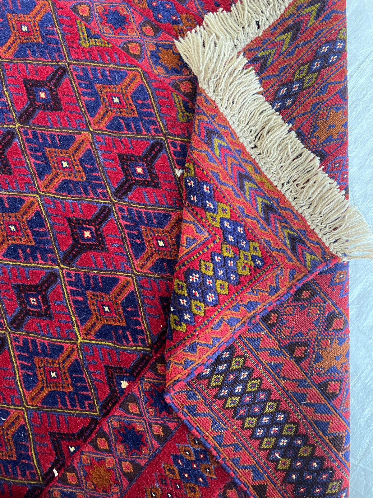 Oriental Rug 5x6 | Red, Navy & Purple | Hand-Knotted Wool